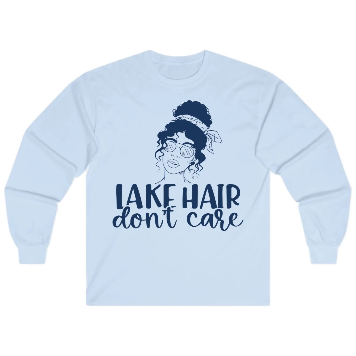 Lake Hair Don't Care Graphic Long Sleeve in Light Blue