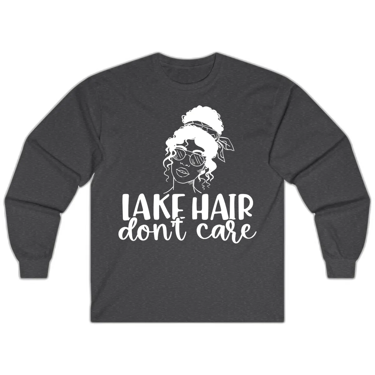 Lake Hair Don't Care Graphic Long Sleeve in Dark Heather