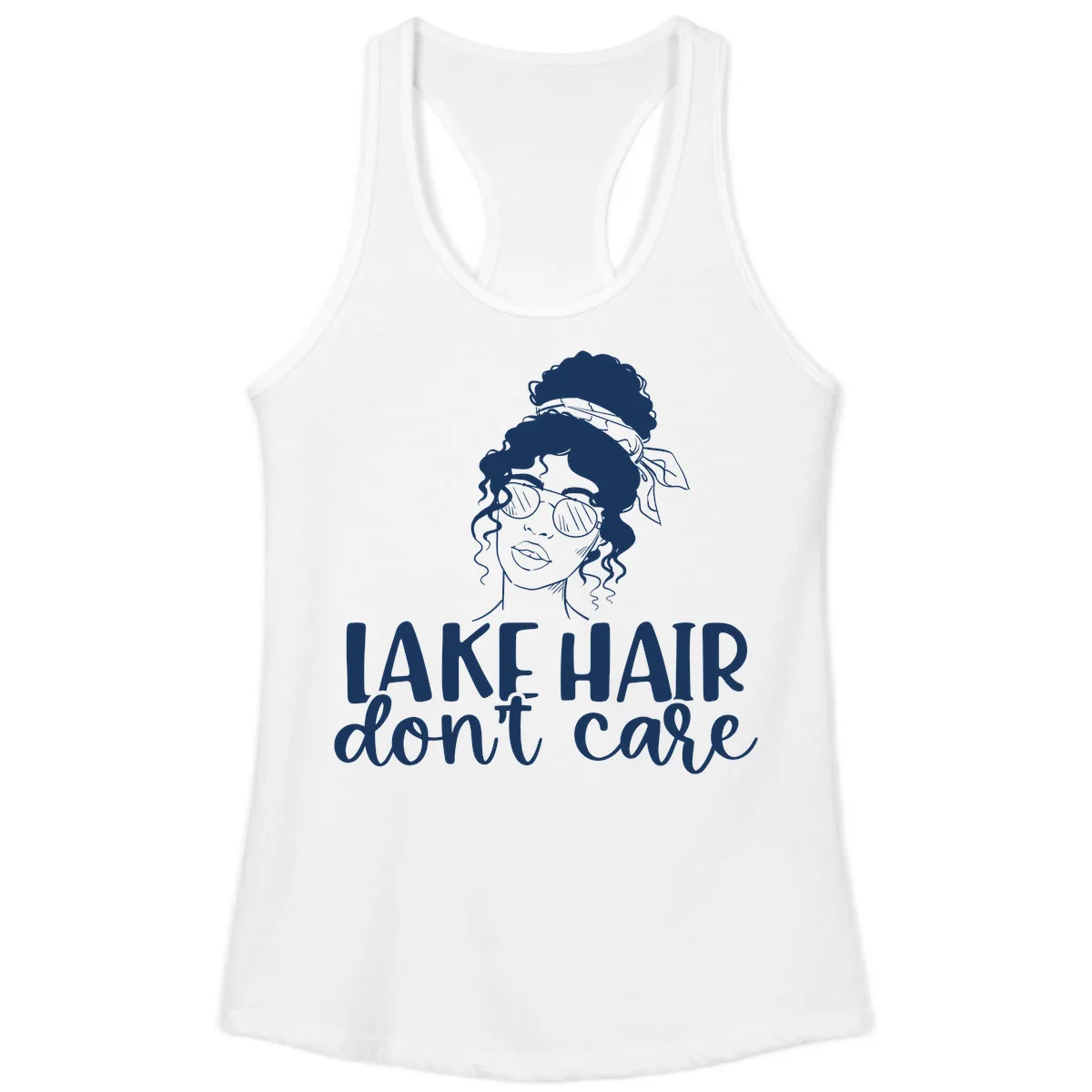 Lake Hair Don't Care Graphic Ladies Tank in White