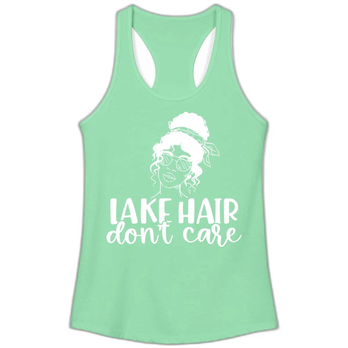 Lake Hair Don't Care Graphic Ladies Tank in Solid Mint