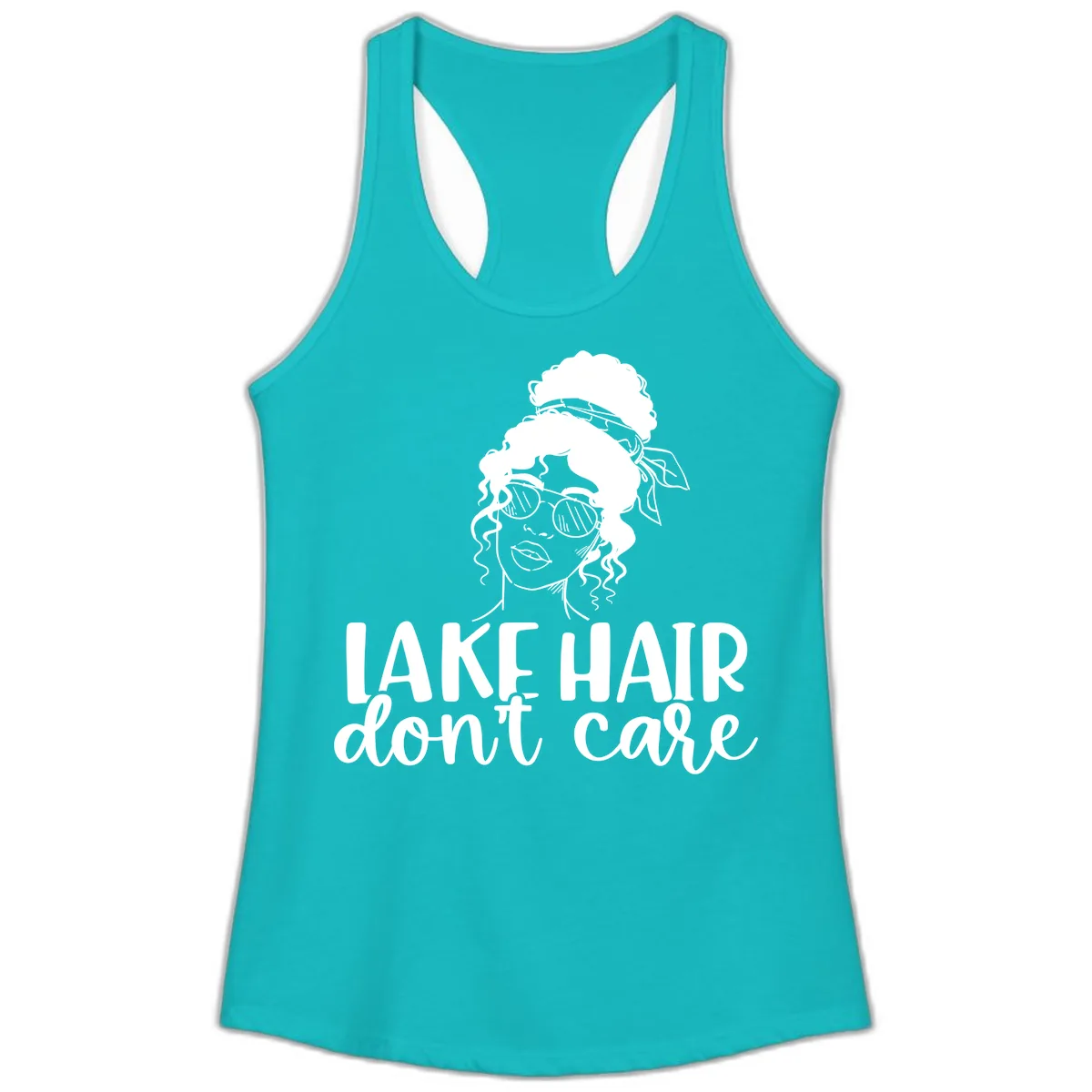 Lake Hair Don't Care Graphic Ladies Tank in Tahiti Blue
