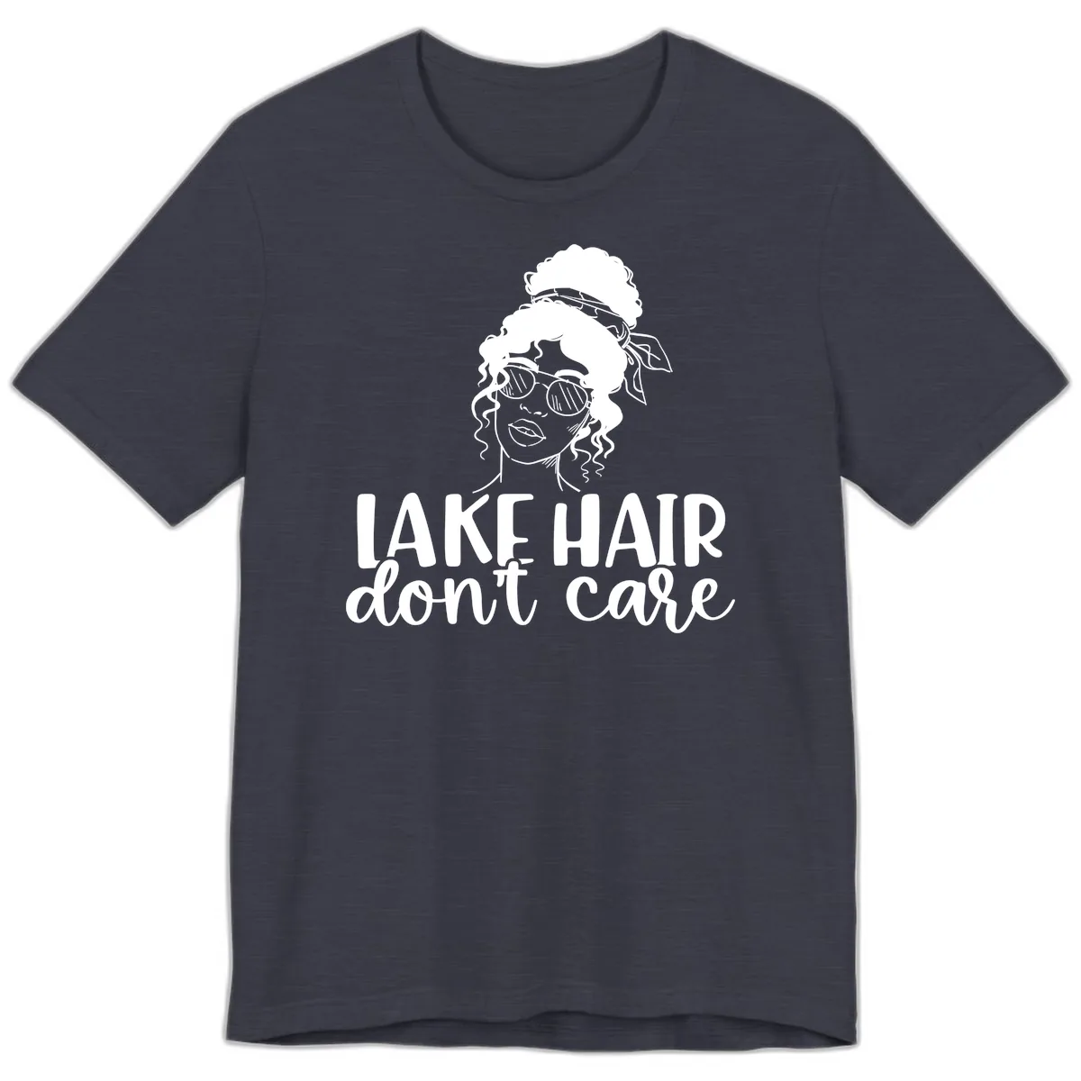 Lake Hair Don't Care Graphic Premium T-Shirt in Heather Midnight Navy