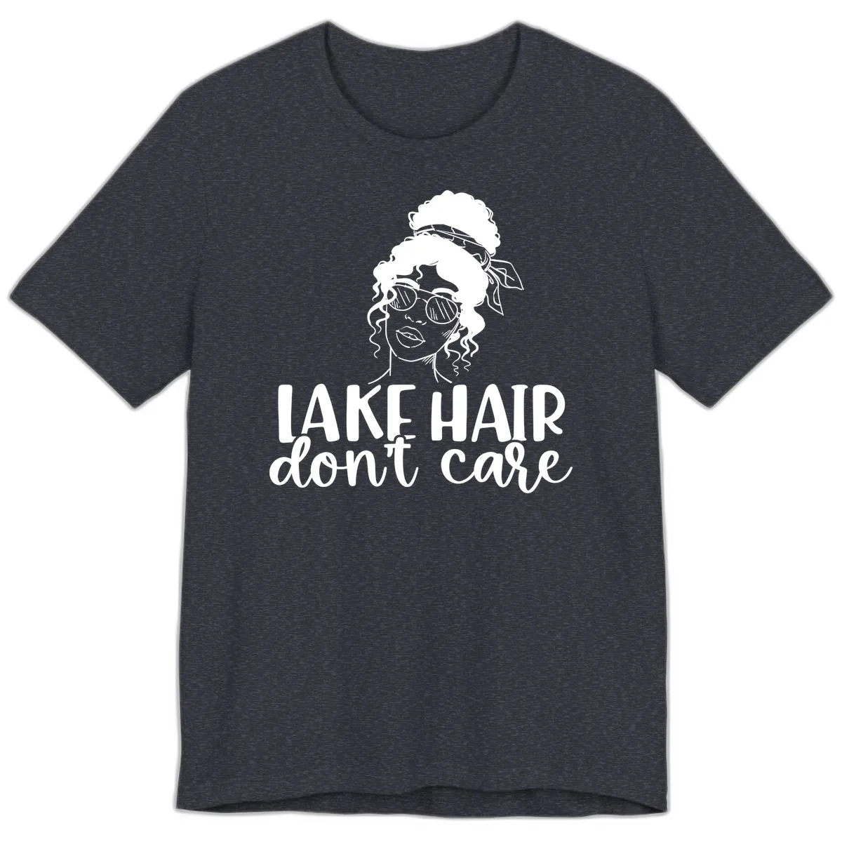 Lake Hair Don't Care Graphic Premium T-Shirt in Heather Navy