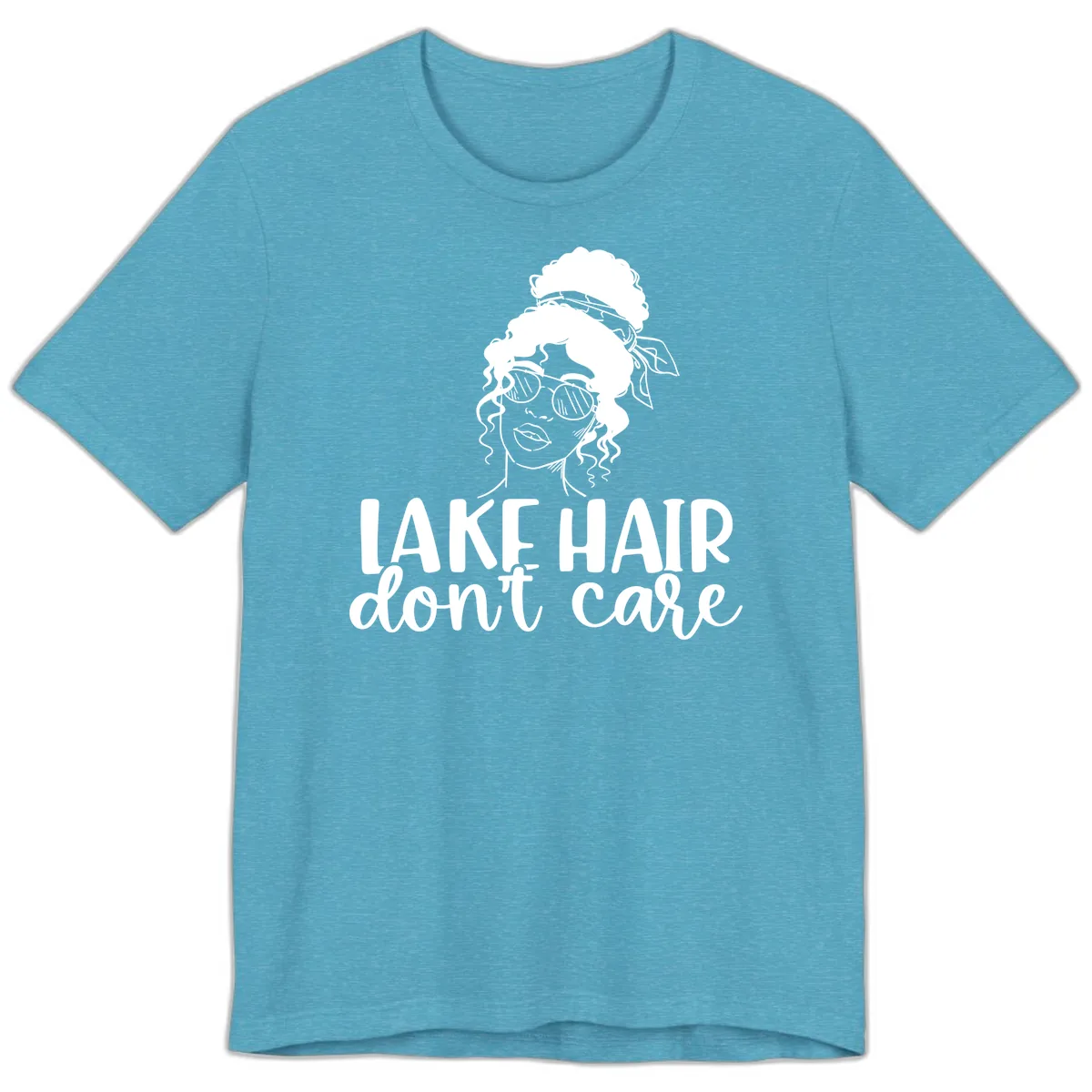 Lake Hair Don't Care Graphic Premium T-Shirt in Heather Aqua