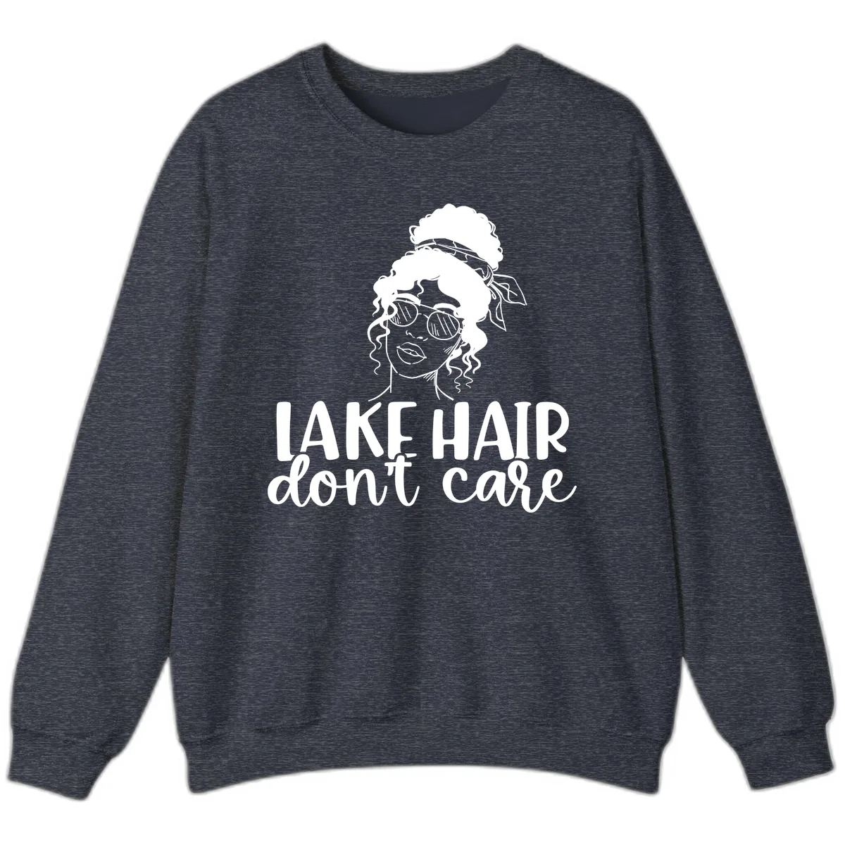 Lake Hair Don't Care Graphic Sweatshirt in Heather Sport Dark Navy