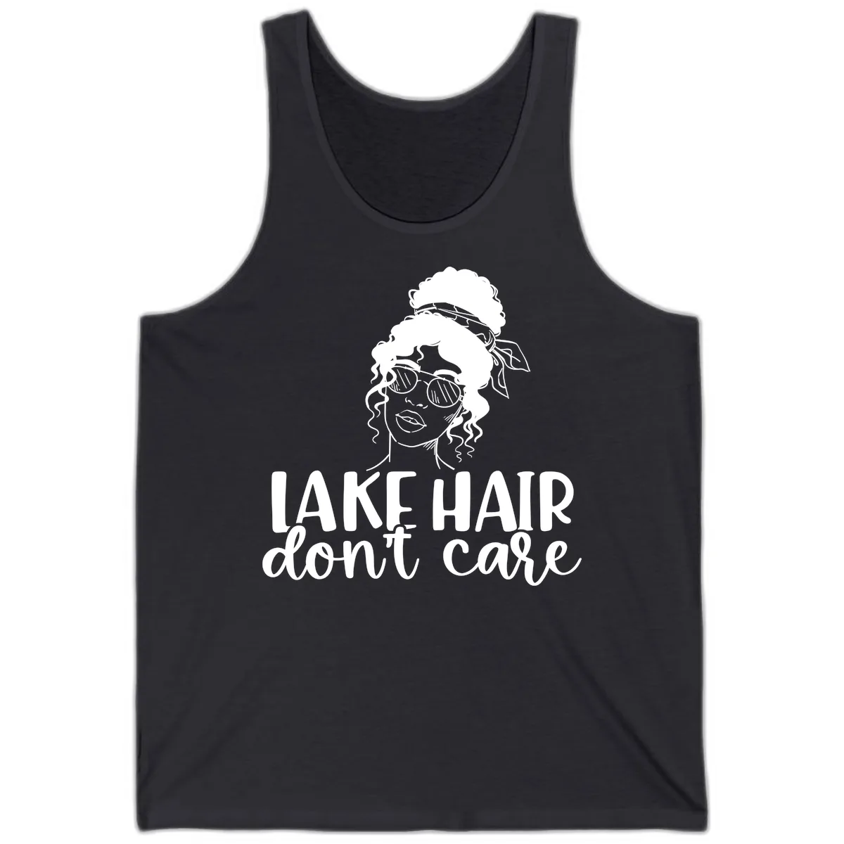 Lake Hair Don't Care Graphic Tank in Dark Grey