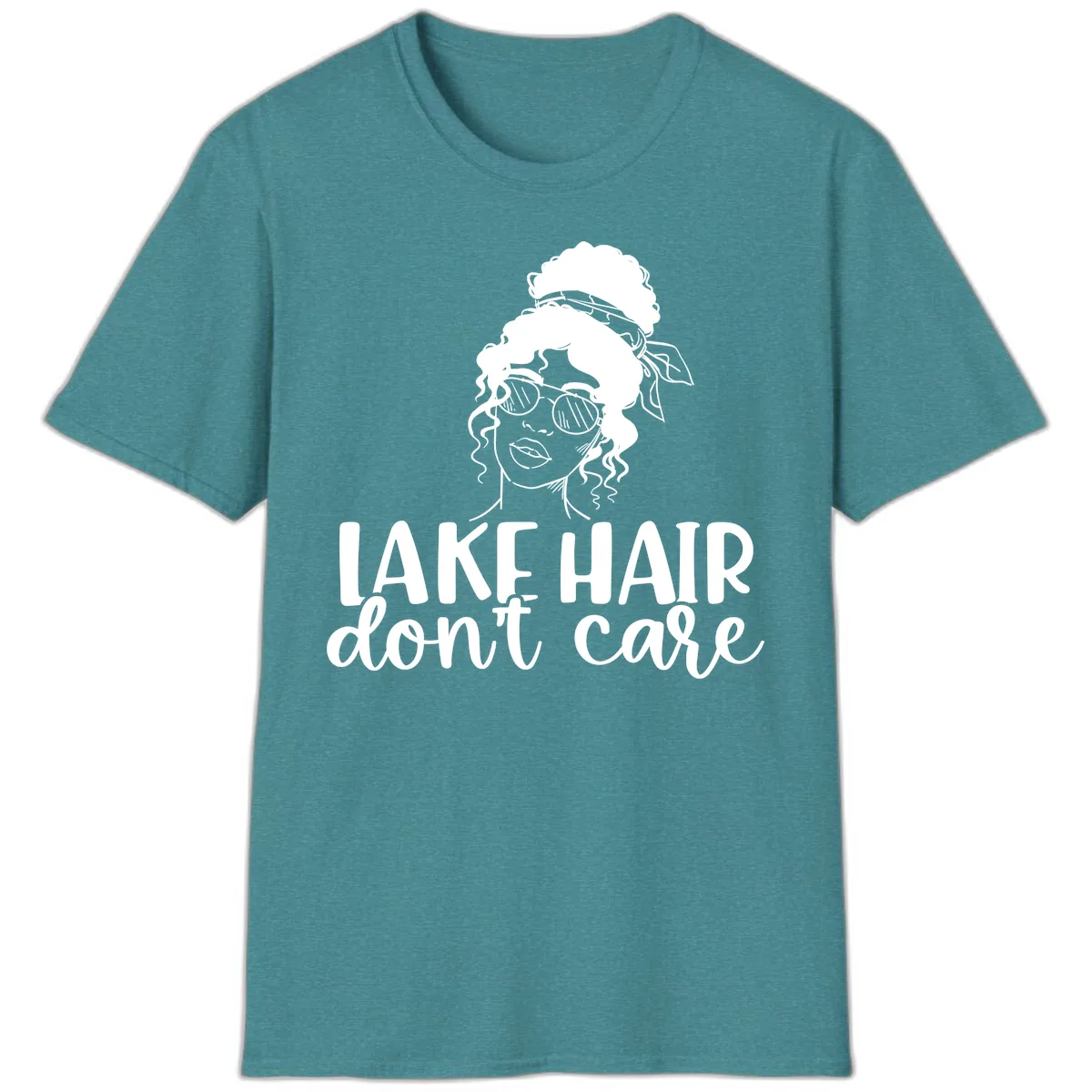 Lake Hair Don't Care Graphic T-Shirt in Heather Galapagos Blue