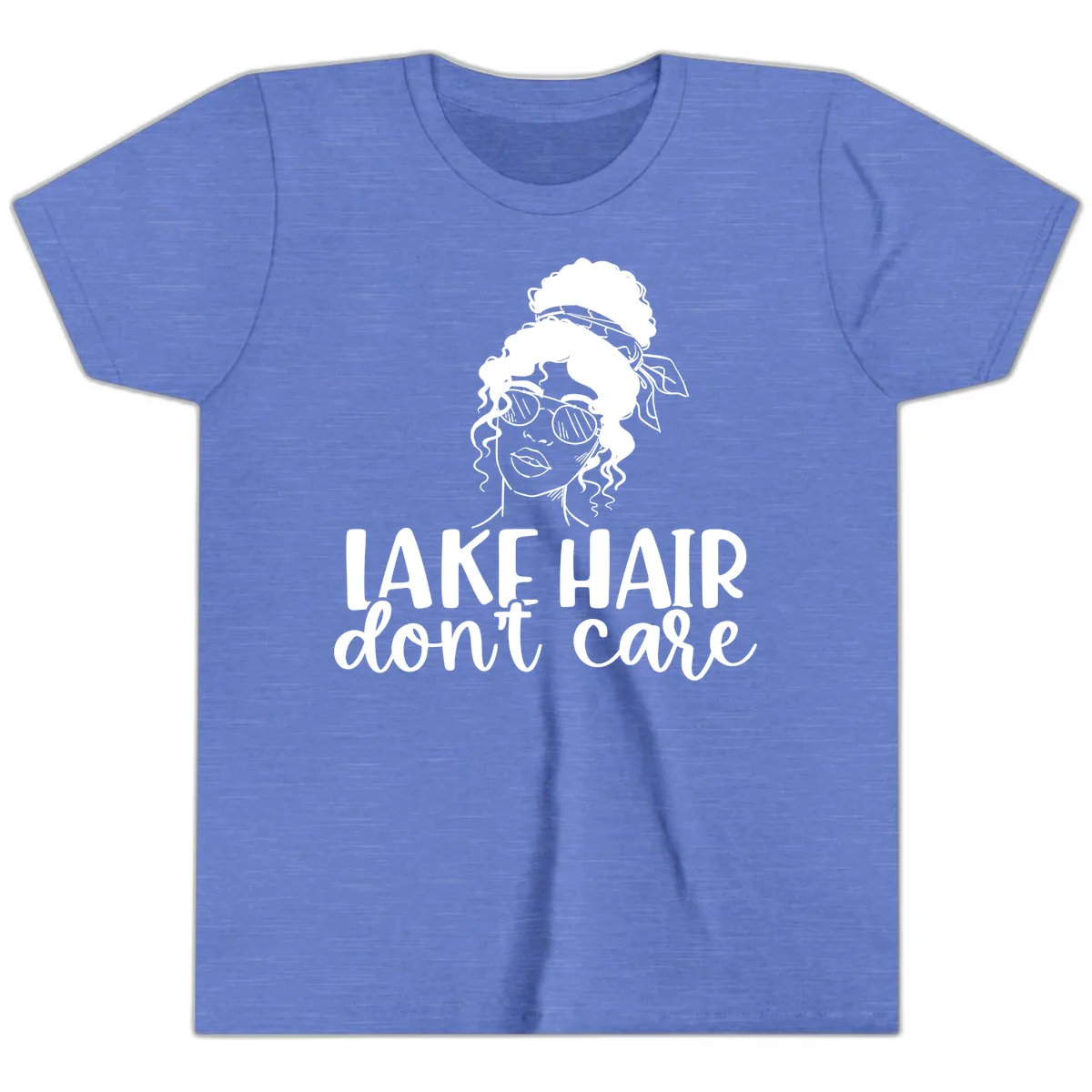 Lake Hair Don't Care Graphic Youth T-Shirt in Heather Columbia Blue