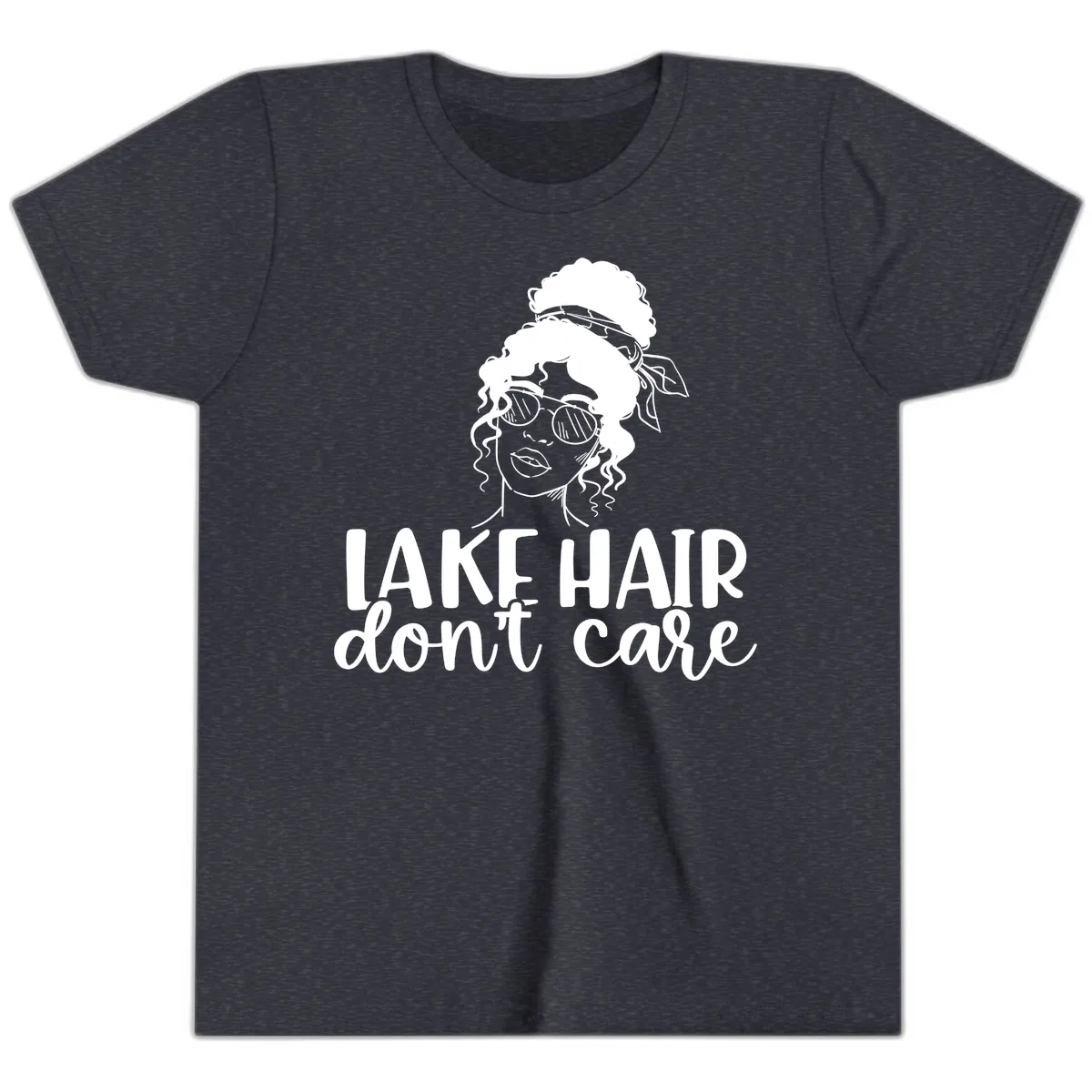 Lake Hair Don't Care Graphic Youth T-Shirt in Heather Navy