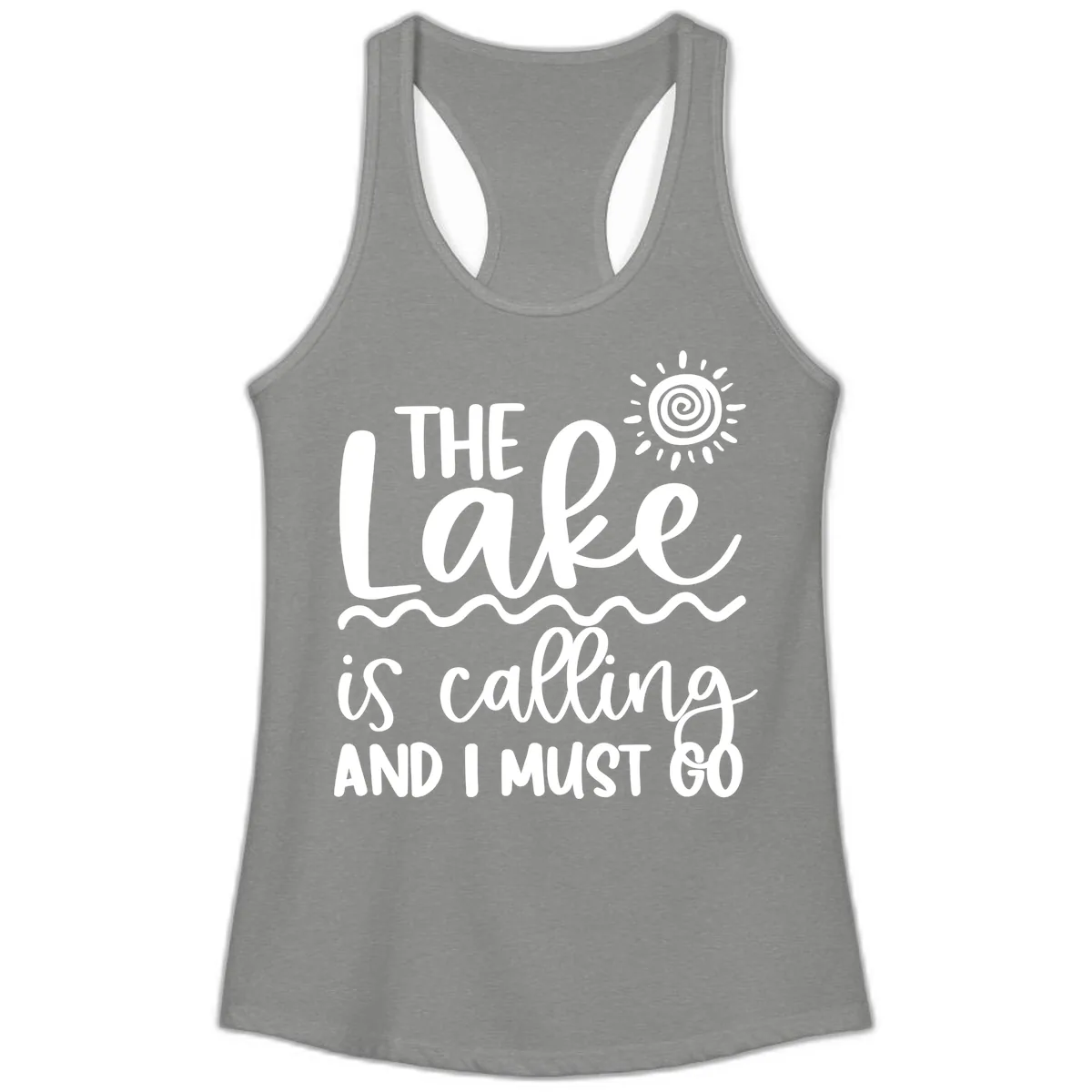 The Lake Is Calling Ladies Tank in Heather Grey