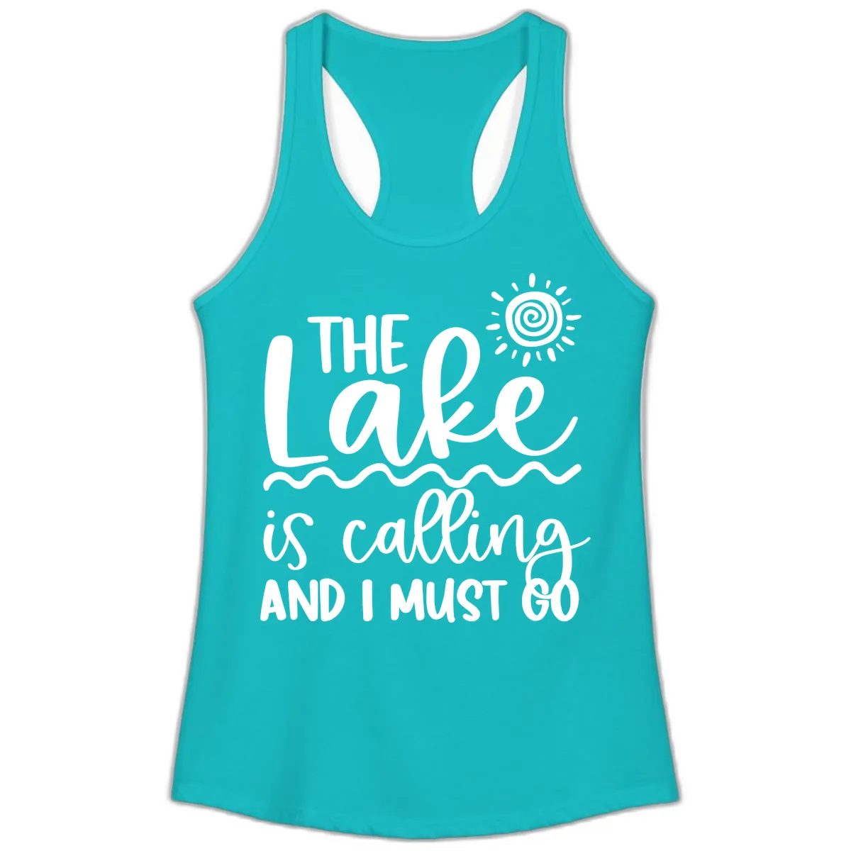 The Lake Is Calling Ladies Tank in Tahiti Blue