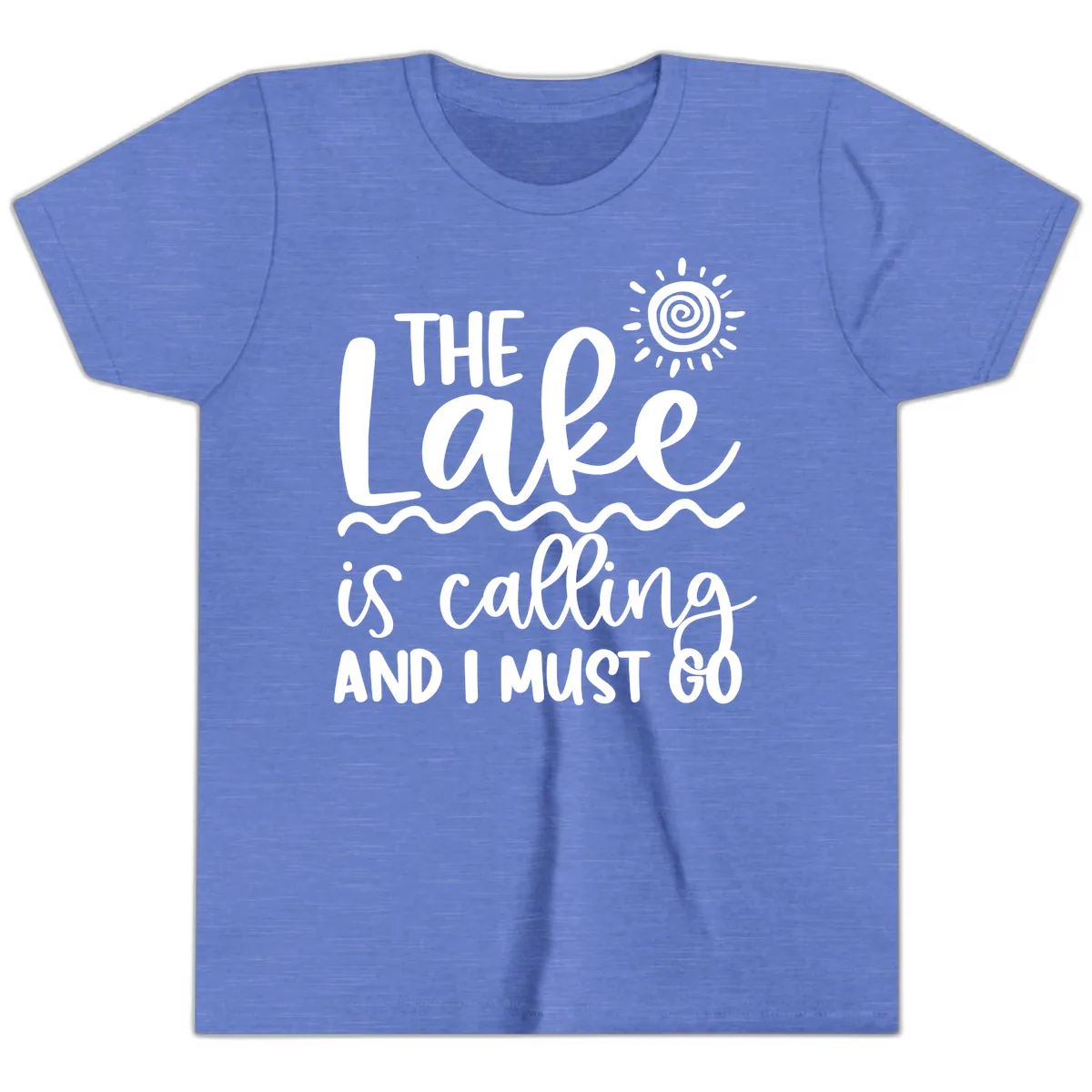 The Lake Is Calling Youth T-Shirt in Heather Columbia Blue