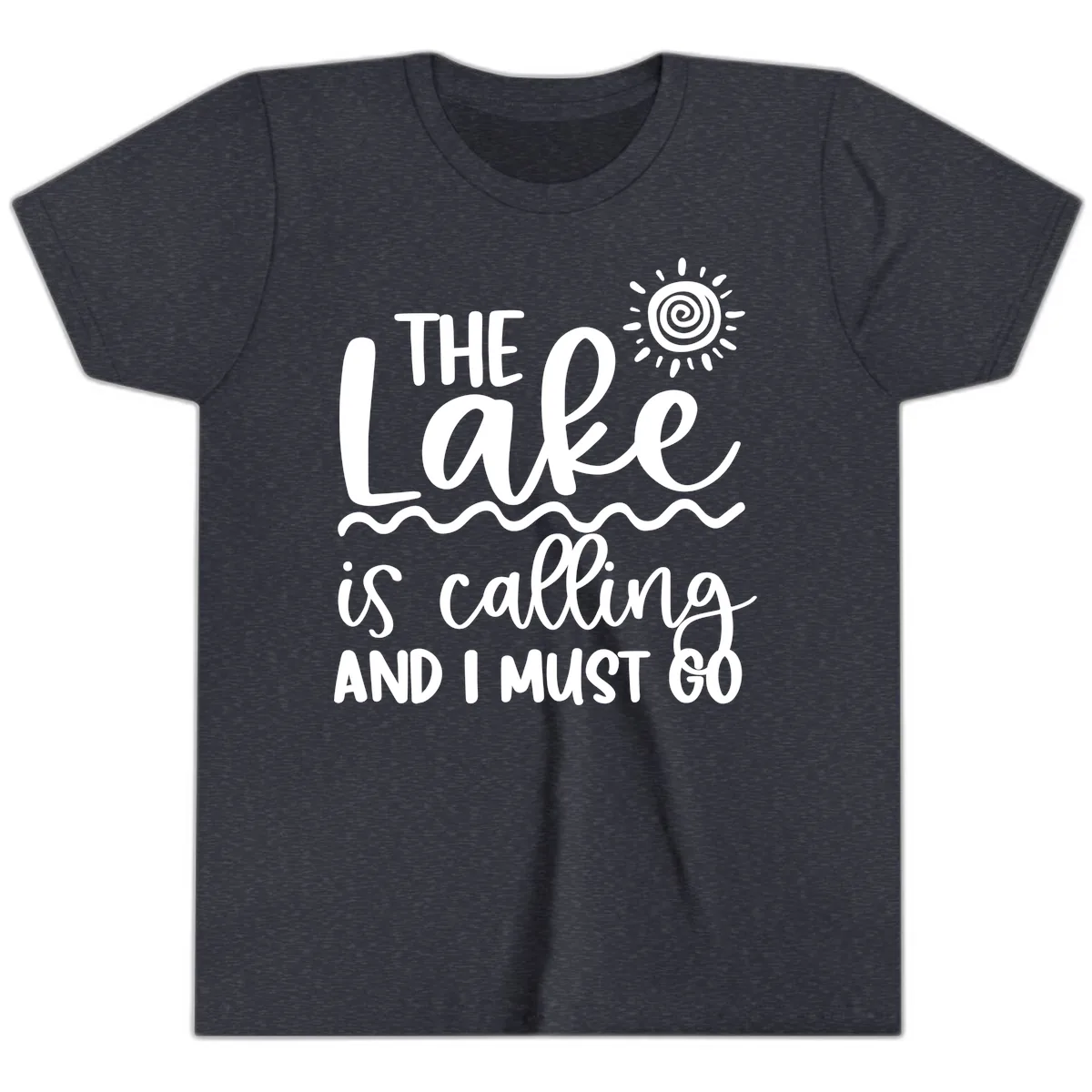 The Lake Is Calling Youth T-Shirt in Heather Navy