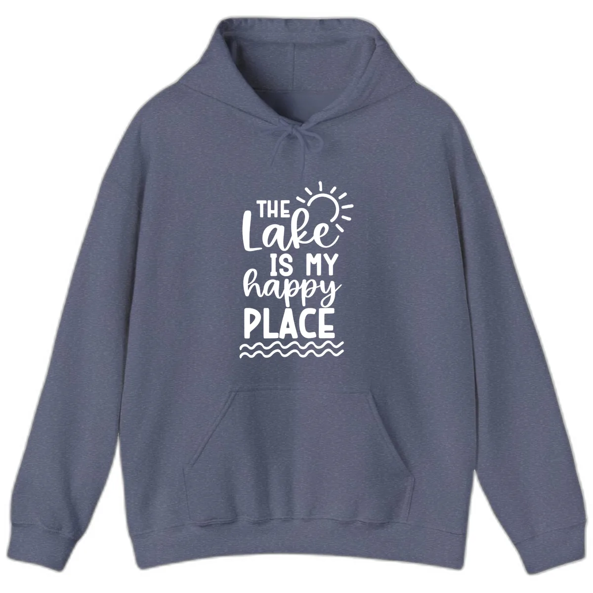 The Lake Is My Happy Place Hoodie in Heather Navy