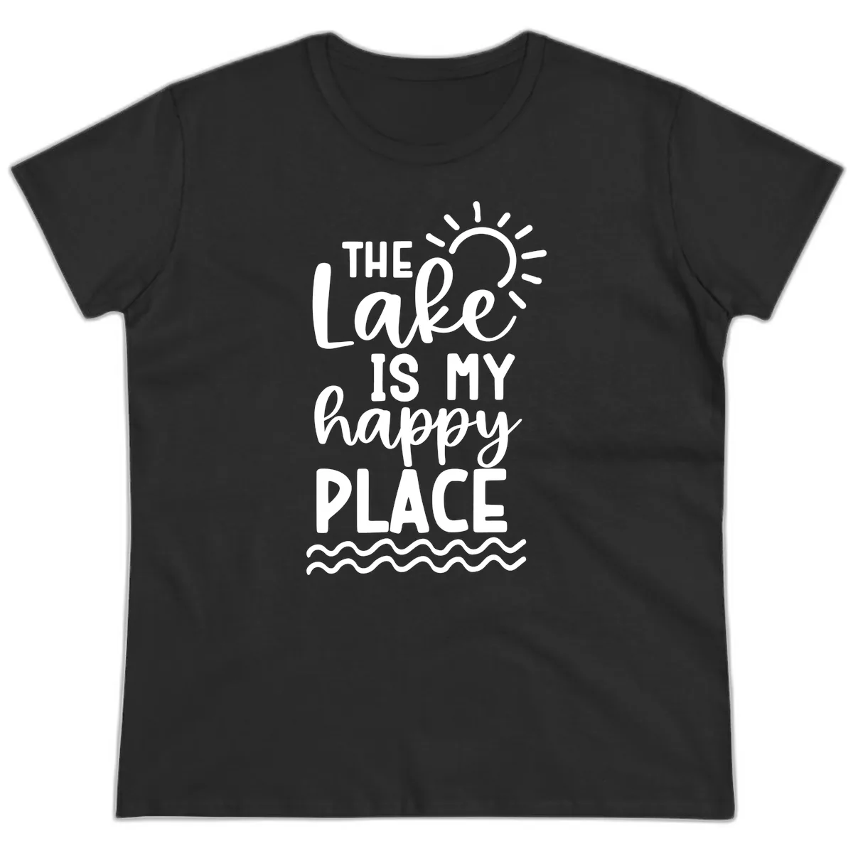 The Lake Is My Happy Place Ladies Tee in Black