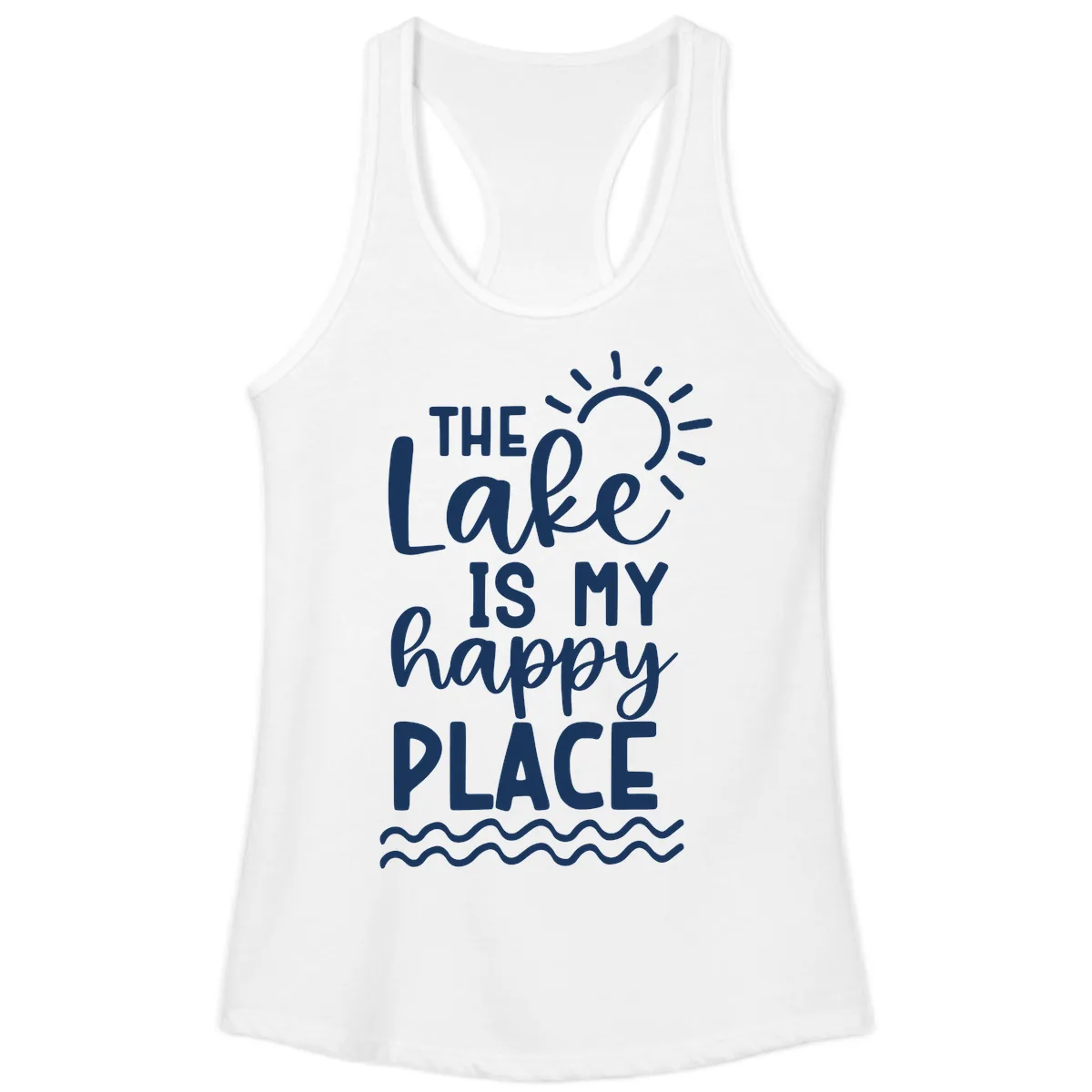 The Lake Is My Happy Place Ladies Tank in White