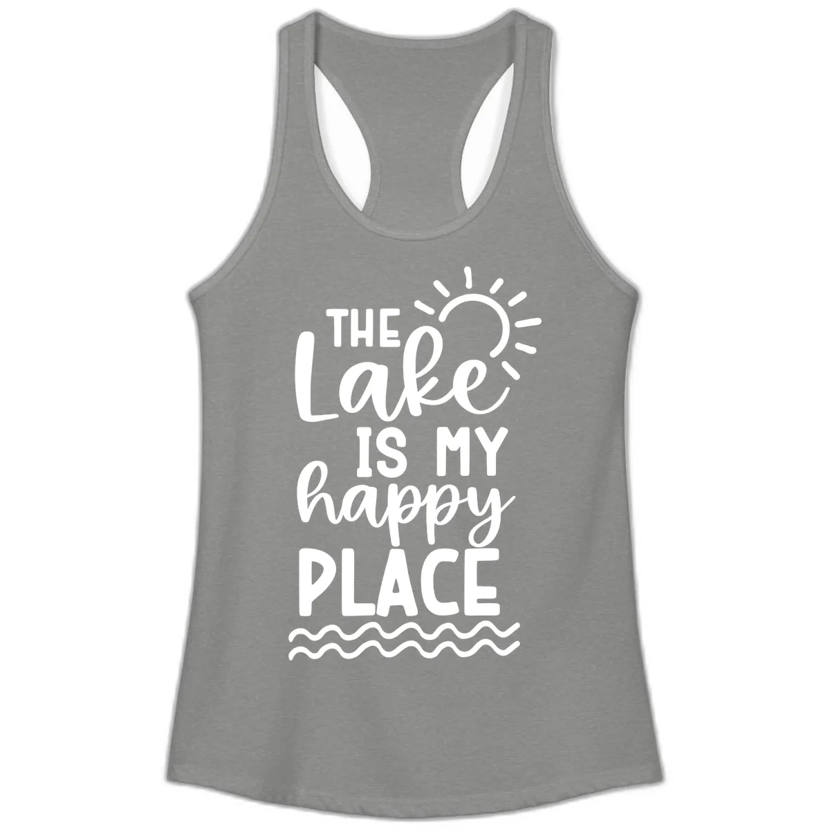 The Lake Is My Happy Place Ladies Tank in Heather Grey