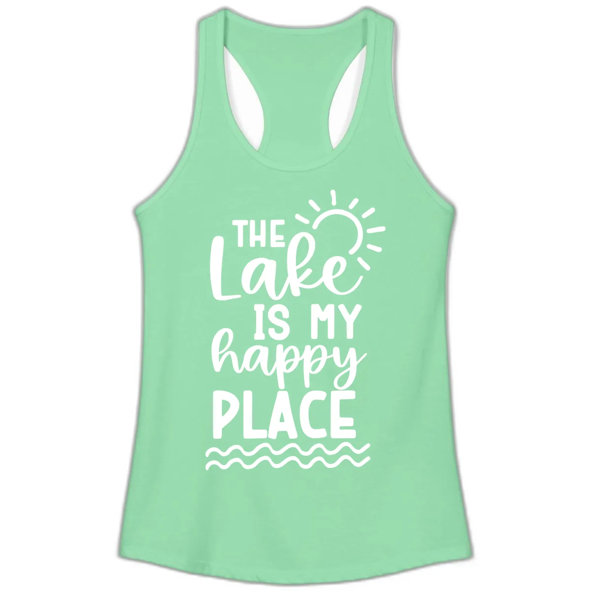 The Lake Is My Happy Place Ladies Tank in Solid Mint