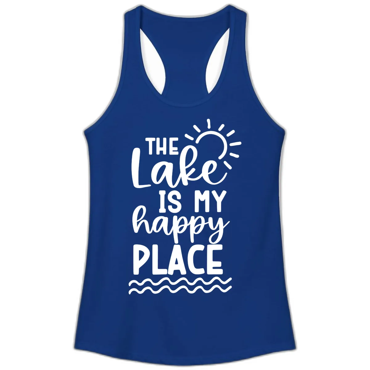 The Lake Is My Happy Place Ladies Tank in Solid Royal