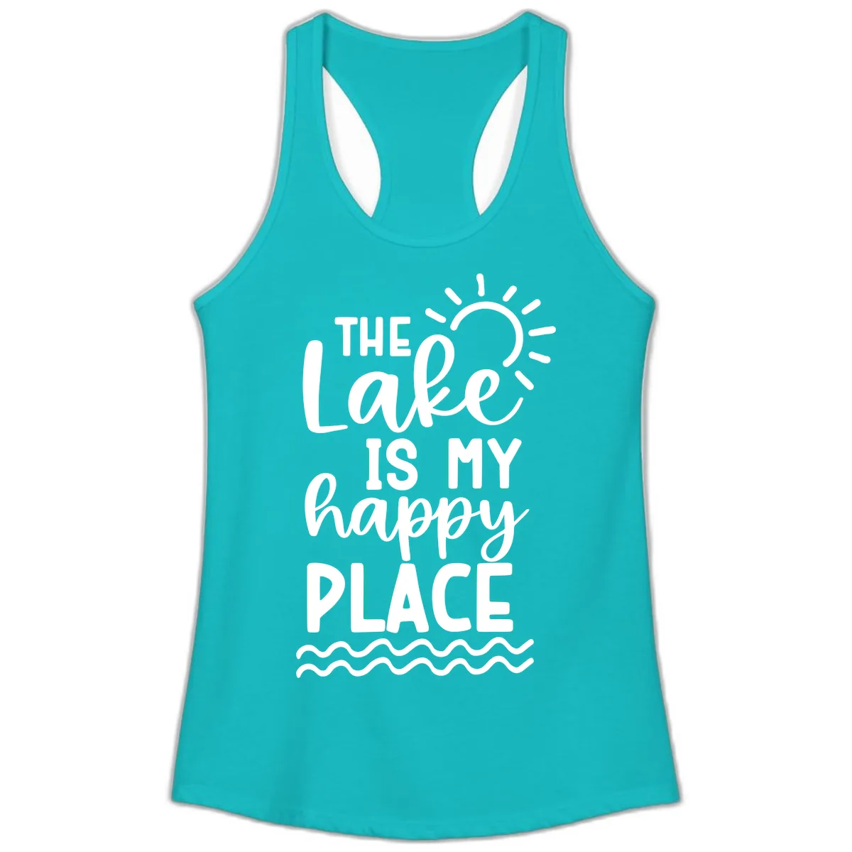 The Lake Is My Happy Place Ladies Tank in Tahiti Blue