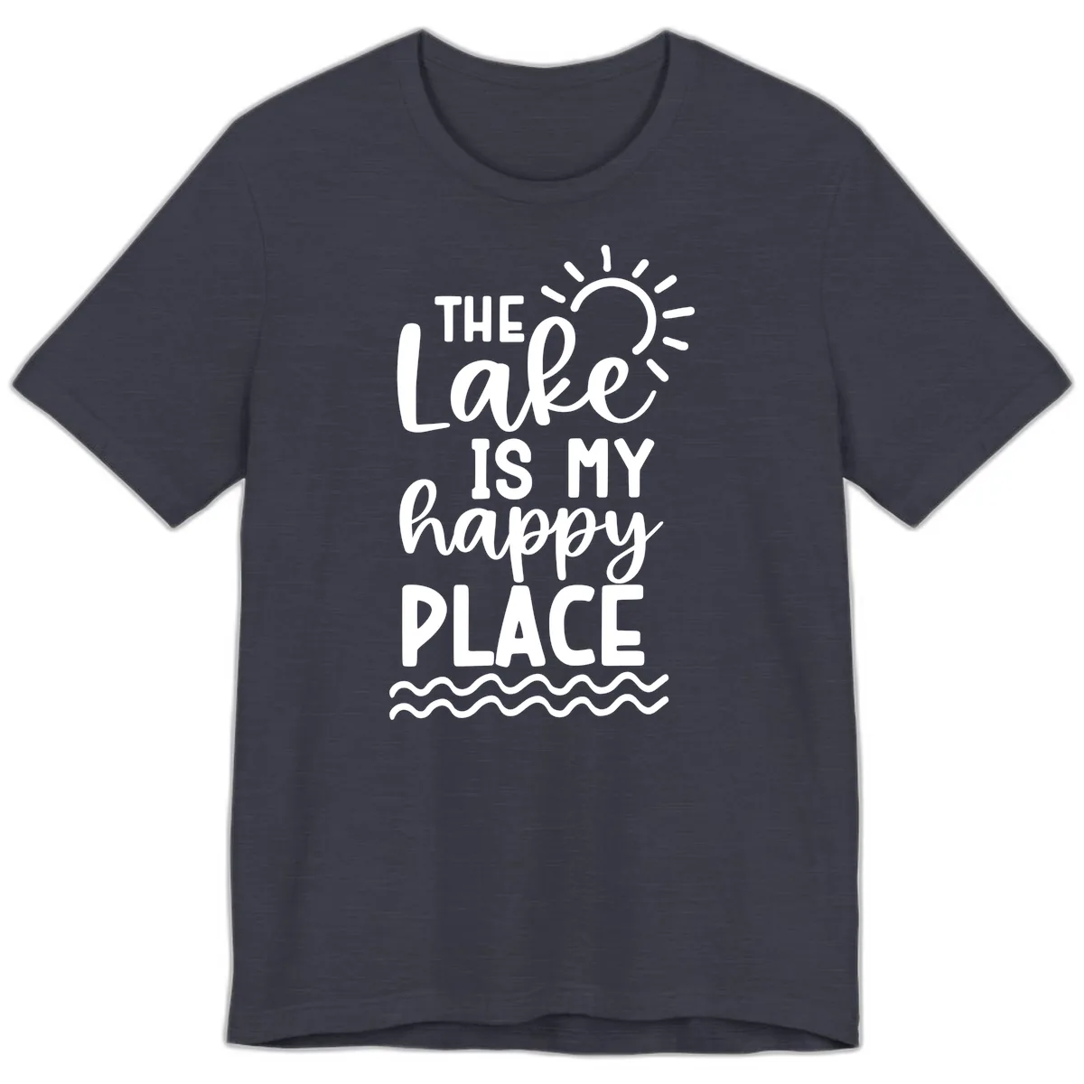 The Lake Is My Happy Place Premium T-Shirt in Heather Midnight Navy