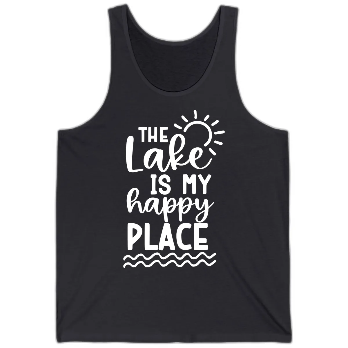 The Lake Is My Happy Place Tank in Dark Grey