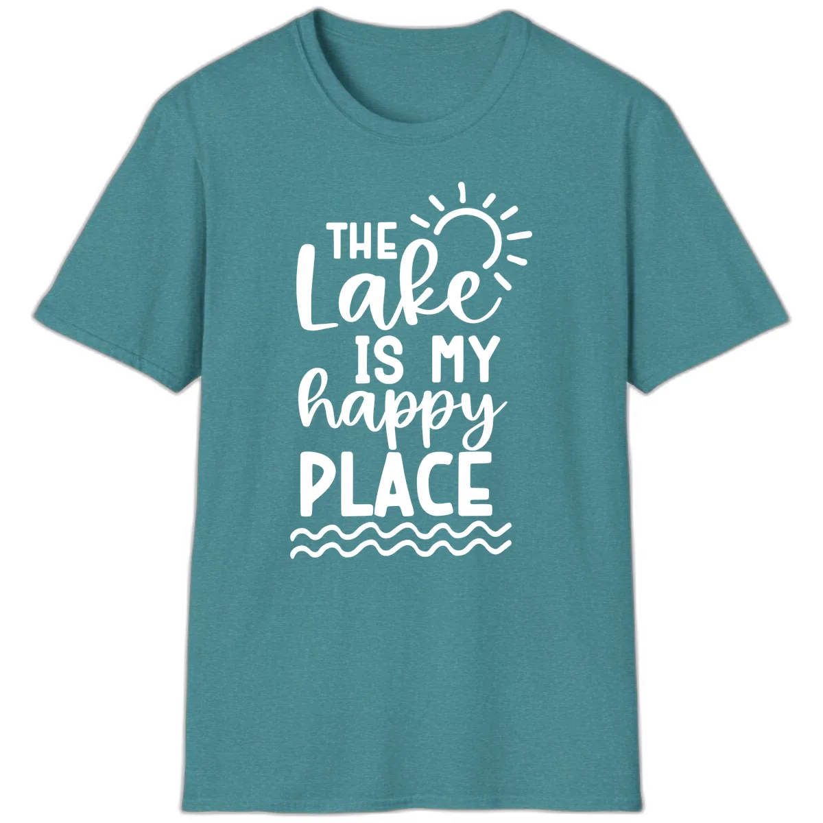 The Lake Is My Happy Place T-Shirt in Heather Galapagos Blue