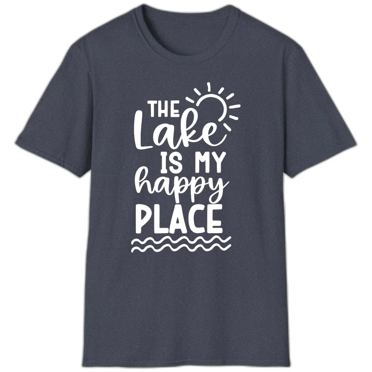 The Lake Is My Happy Place T-Shirt in Heather Navy