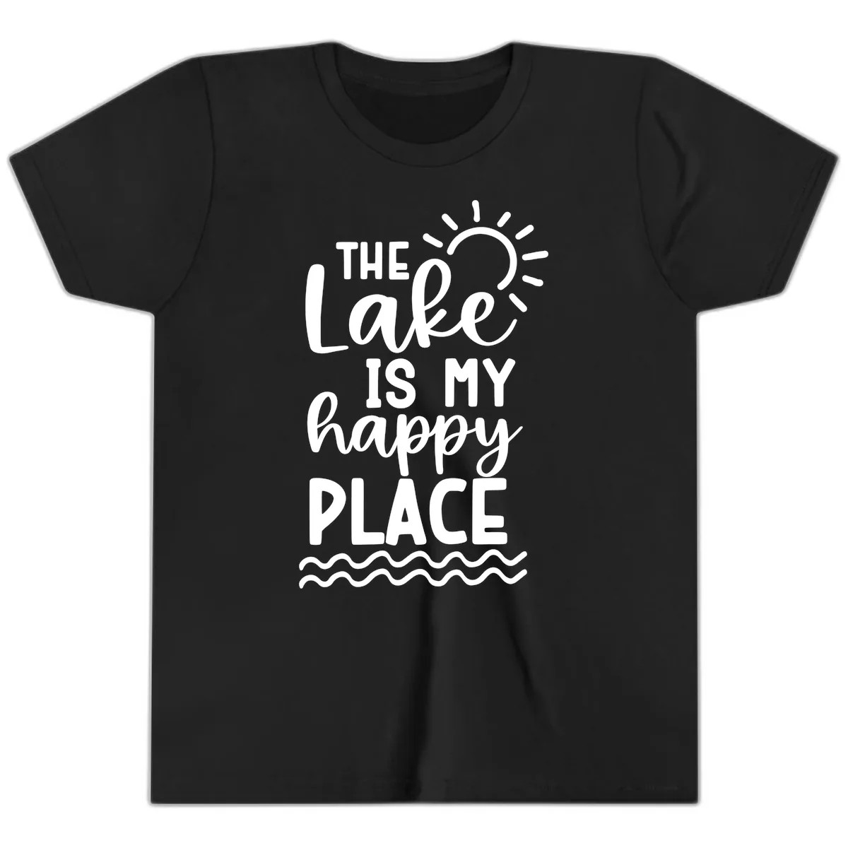 The Lake Is My Happy Place Youth T-Shirt in Black