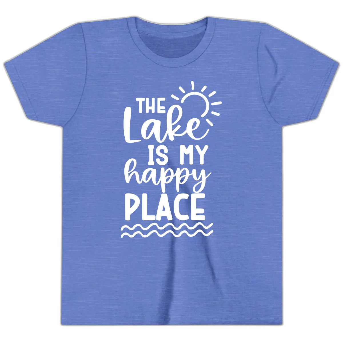 The Lake Is My Happy Place Youth T-Shirt in Heather Columbia Blue