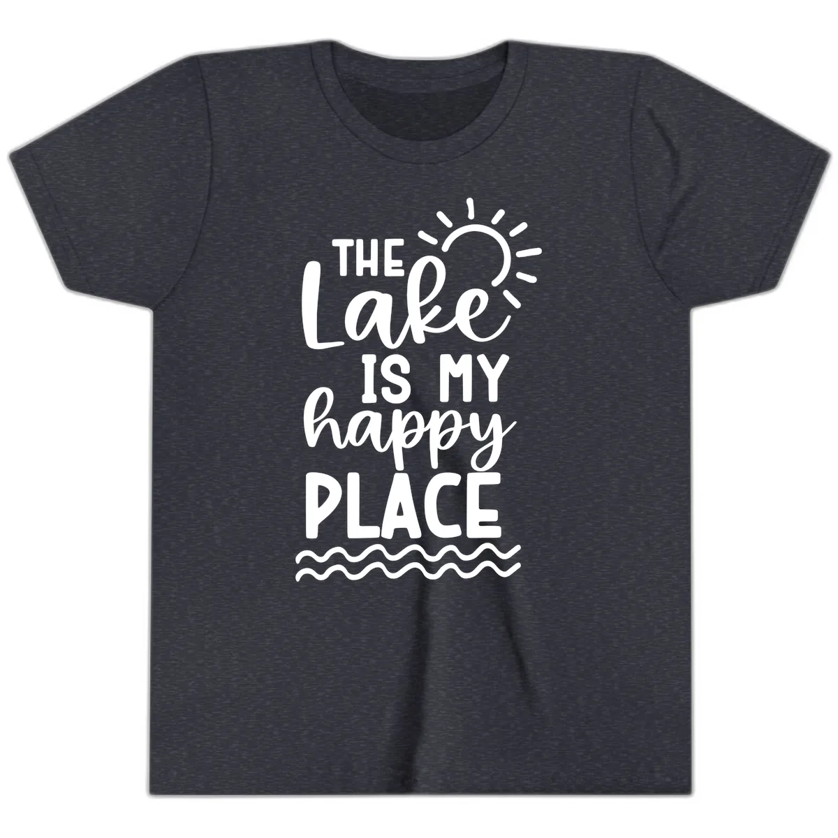 The Lake Is My Happy Place Youth T-Shirt in Heather Navy