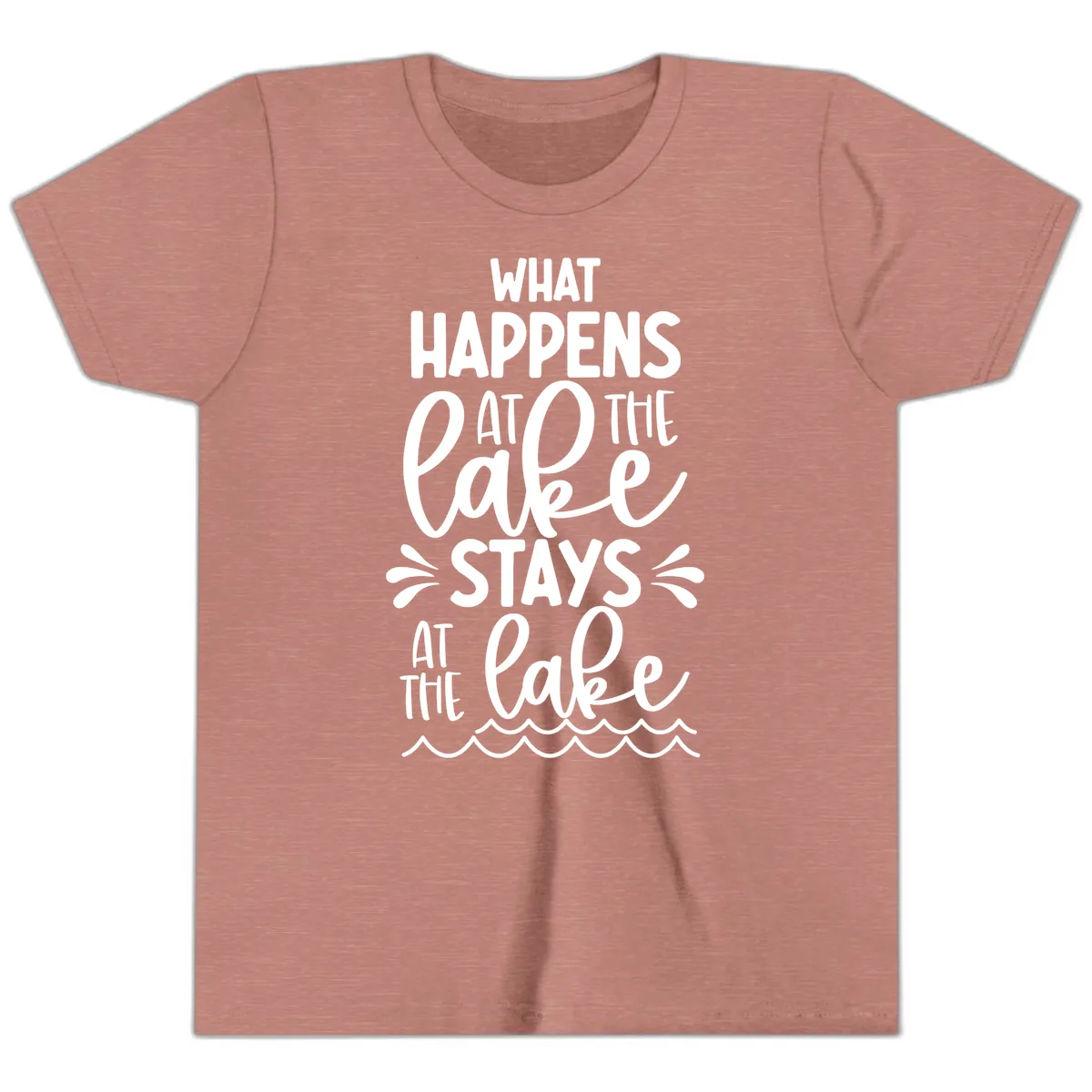 What Happens At The Lake Stays At The Lake Youth T-Shirt in Heather Mauve