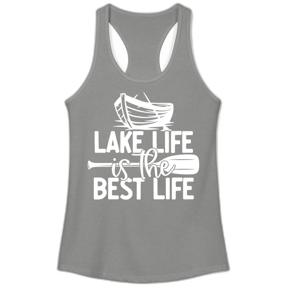 Lake Life Is The Best Life Design Ladies Tank in Heather Grey