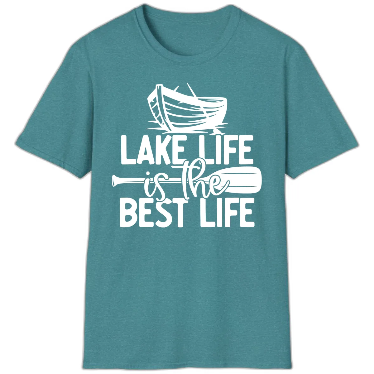 Lake Life Is The Best Life Design T-Shirt in Heather Galapagos Blue