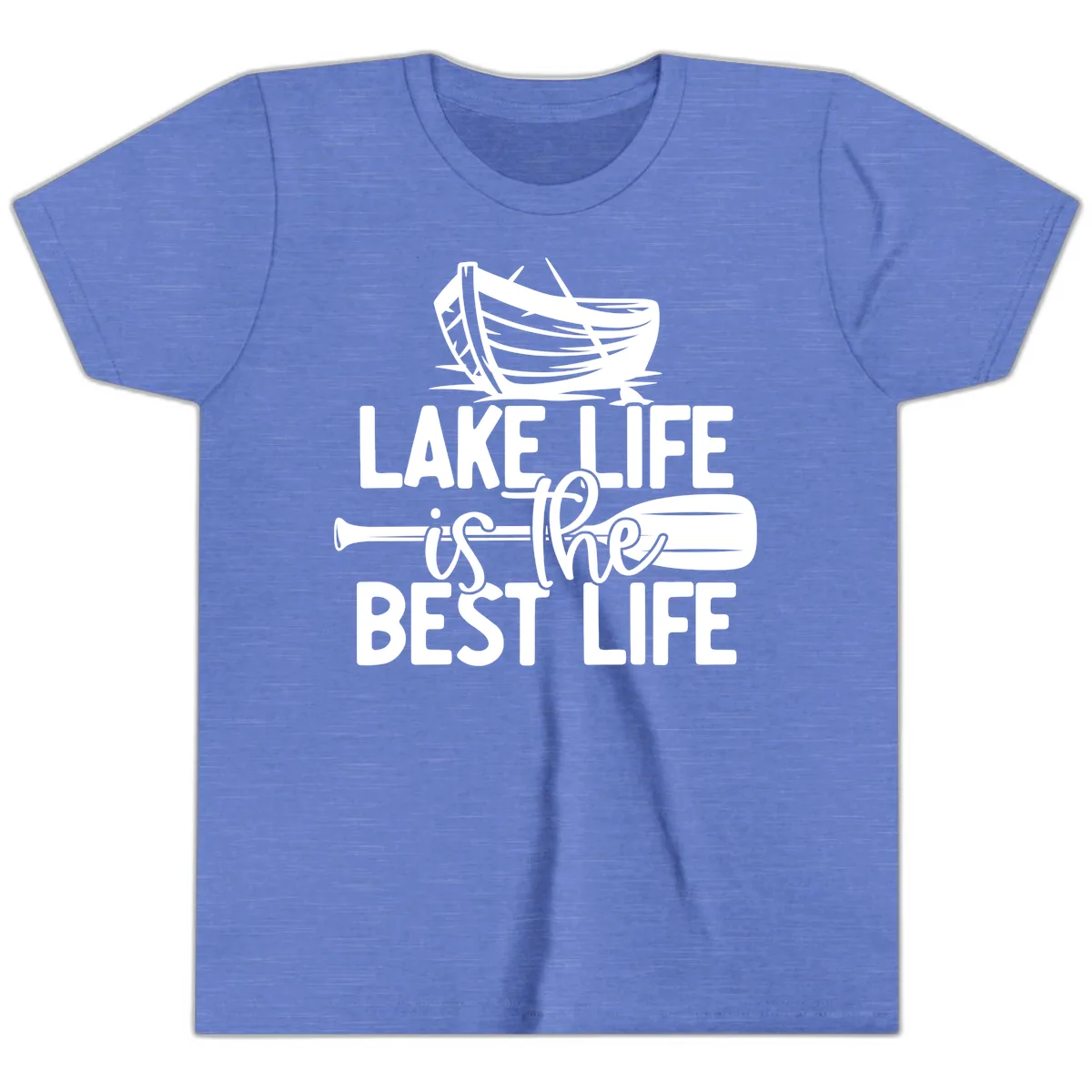 Lake Life Is The Best Life Design Youth T-Shirt in Heather Columbia Blue