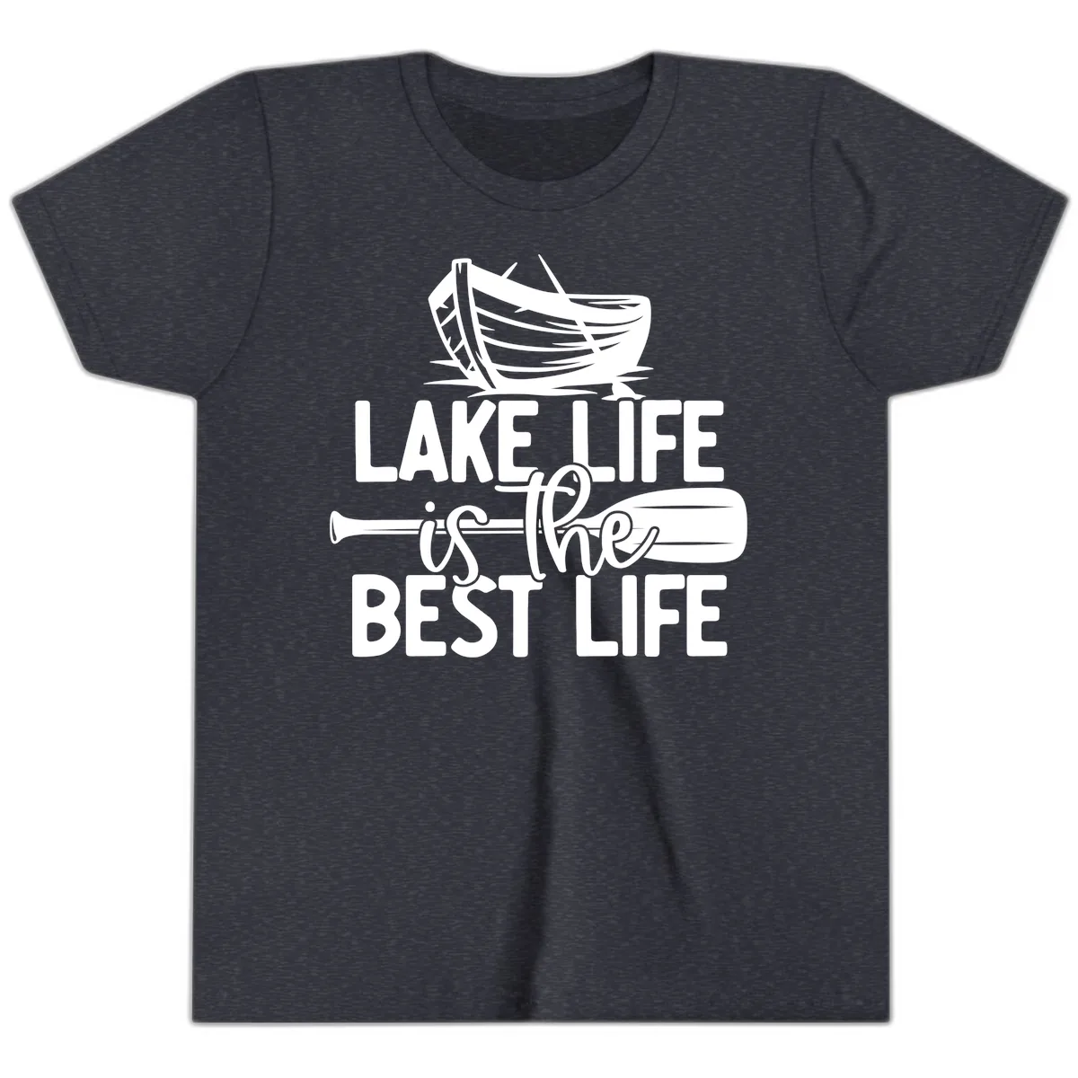 Lake Life Is The Best Life Design Youth T-Shirt in Heather Navy