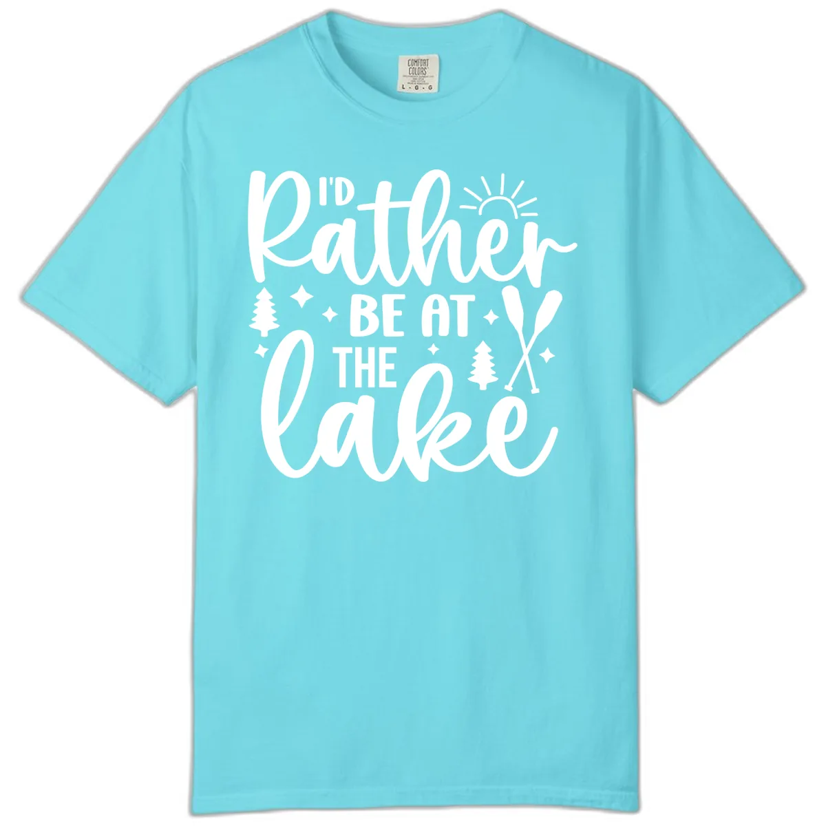 I'd Rather Be At The Lake Typography Comfort Color in Lagoon Blue