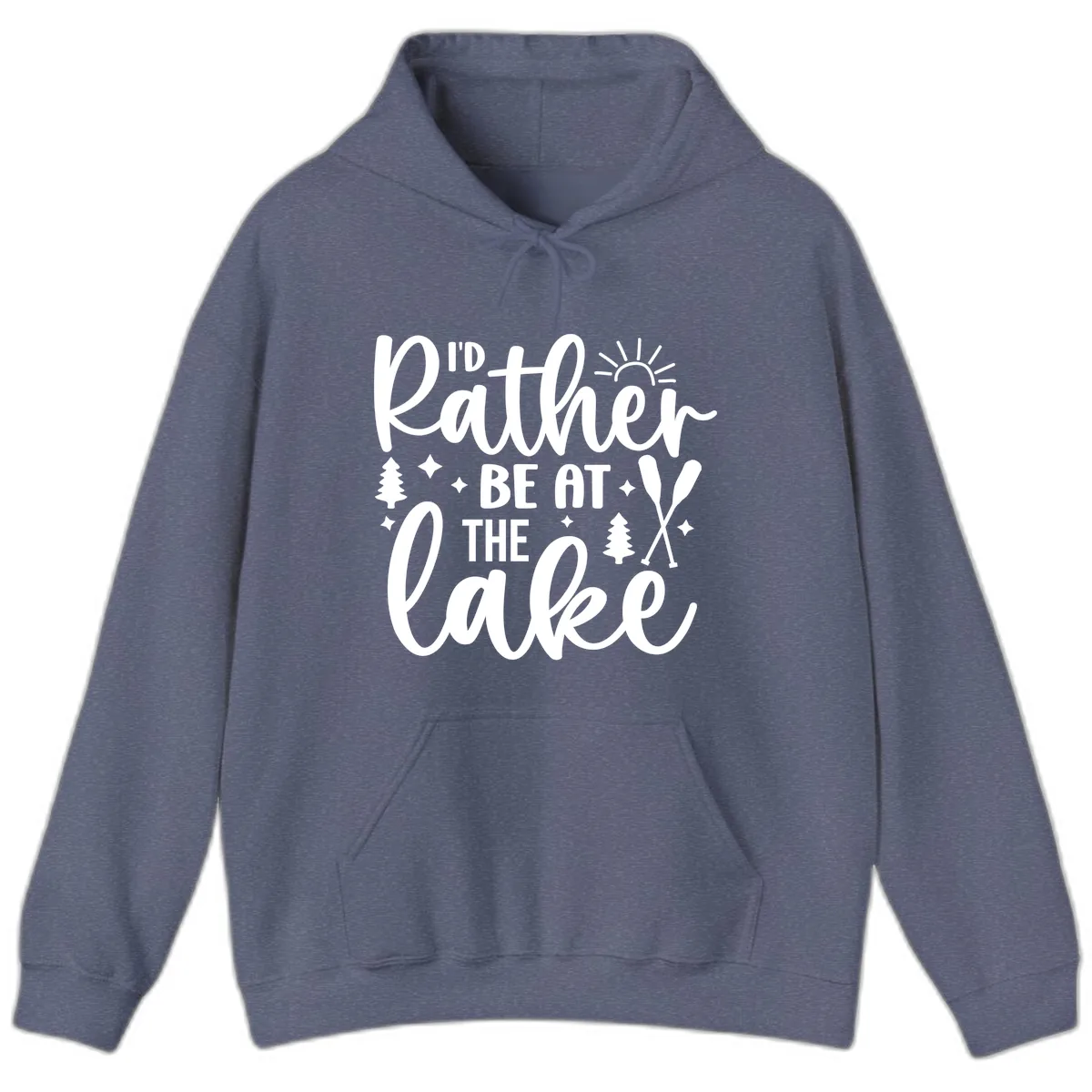 I'd Rather Be At The Lake Typography Hoodie in Heather Navy