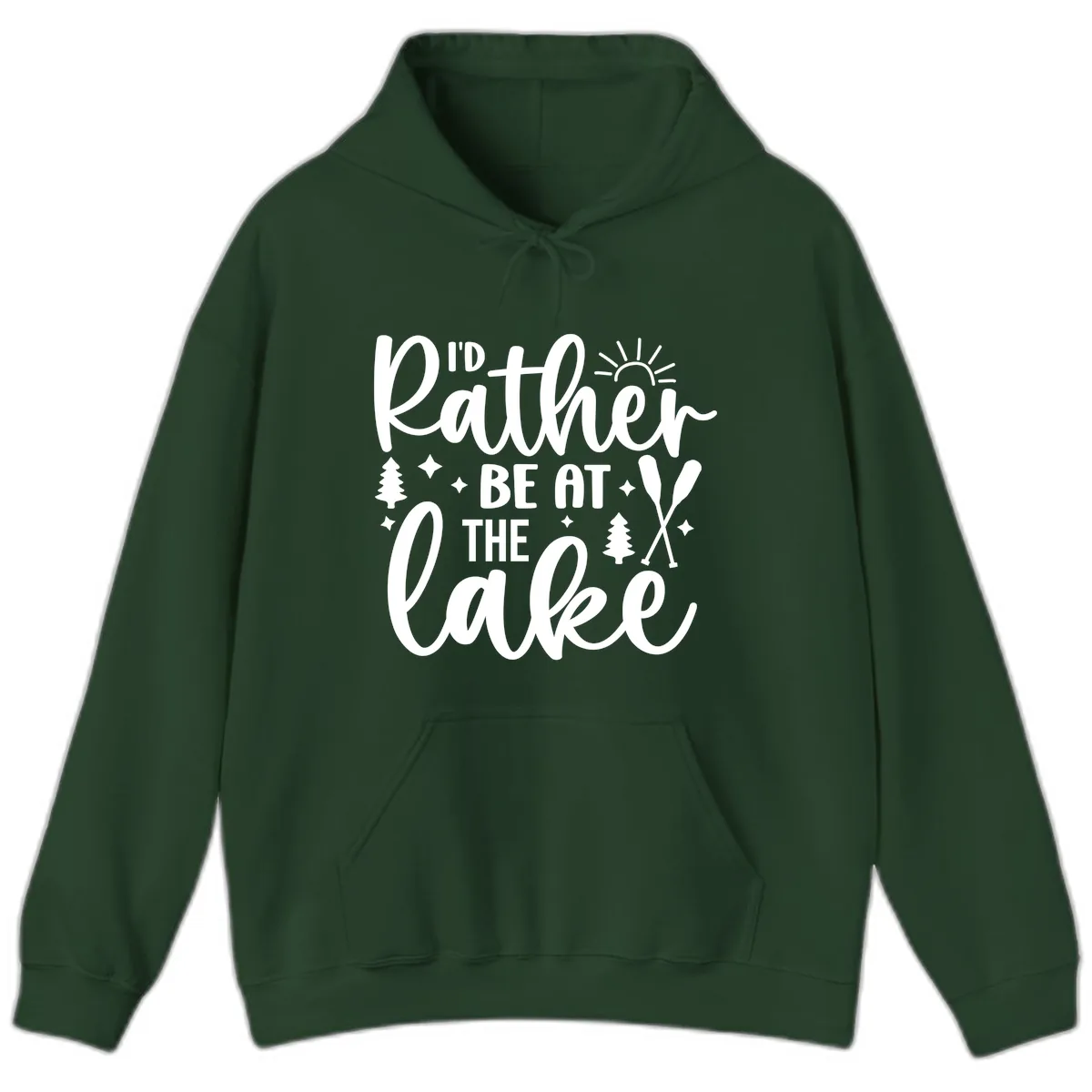 I'd Rather Be At The Lake Typography Hoodie in Forest Green