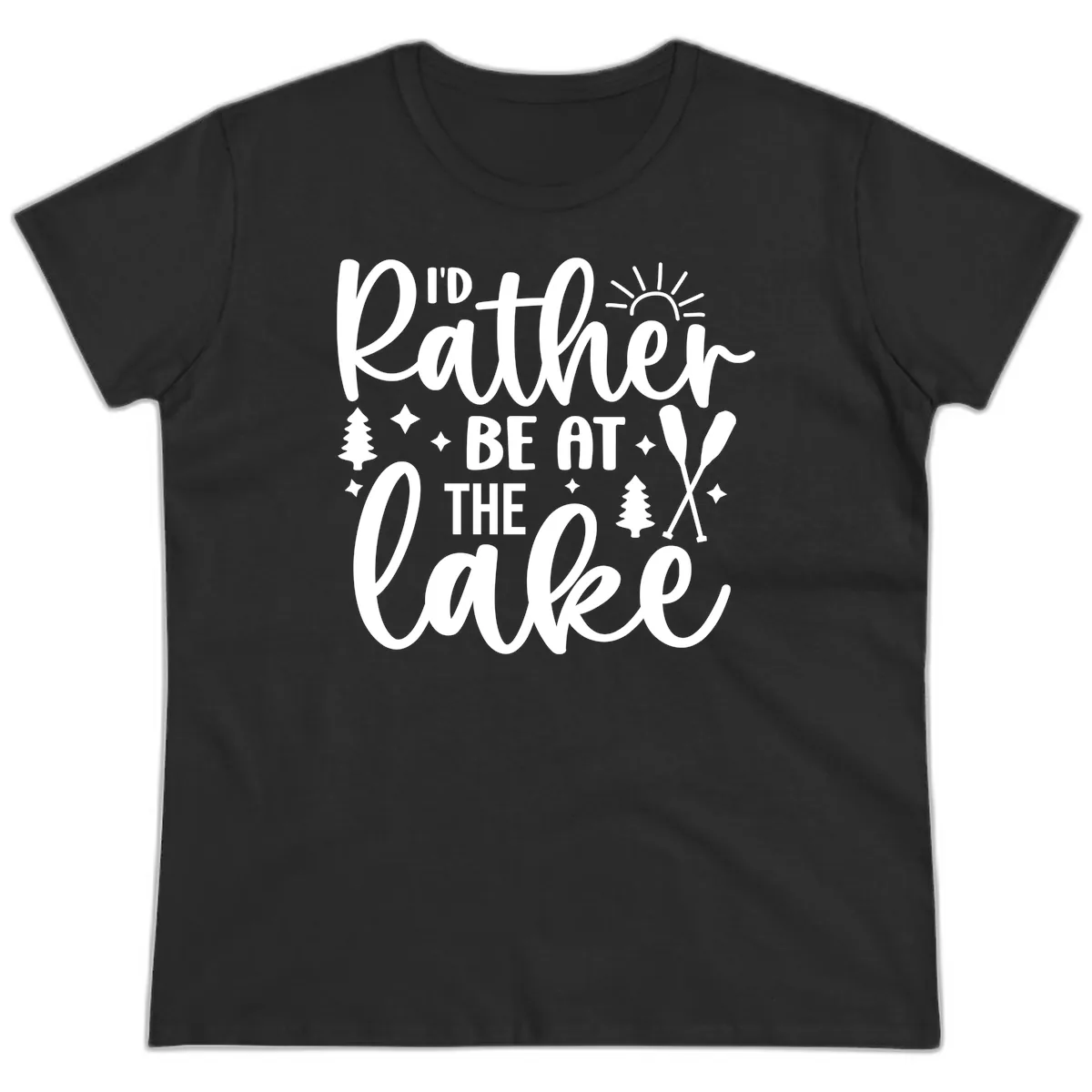 I'd Rather Be At The Lake Typography Ladies Tee in Black