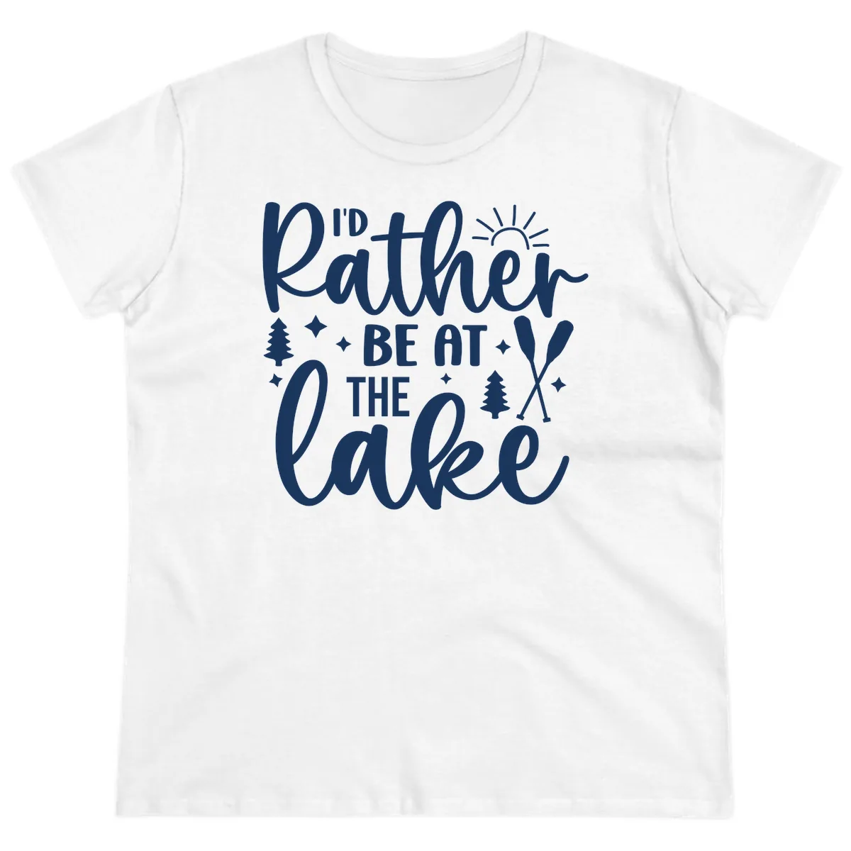 I'd Rather Be At The Lake Typography Ladies Tee in White