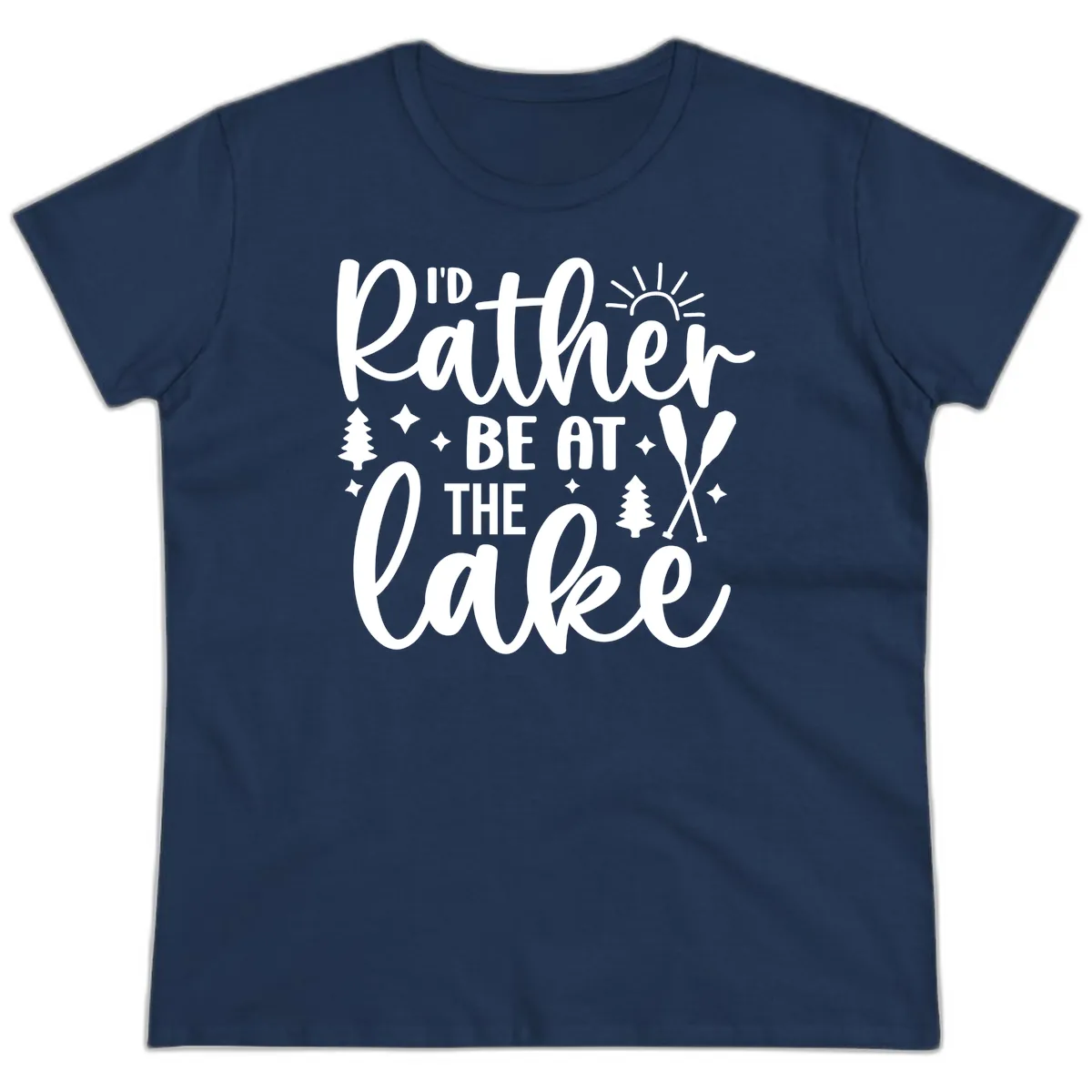 I'd Rather Be At The Lake Typography Ladies Tee in Navy