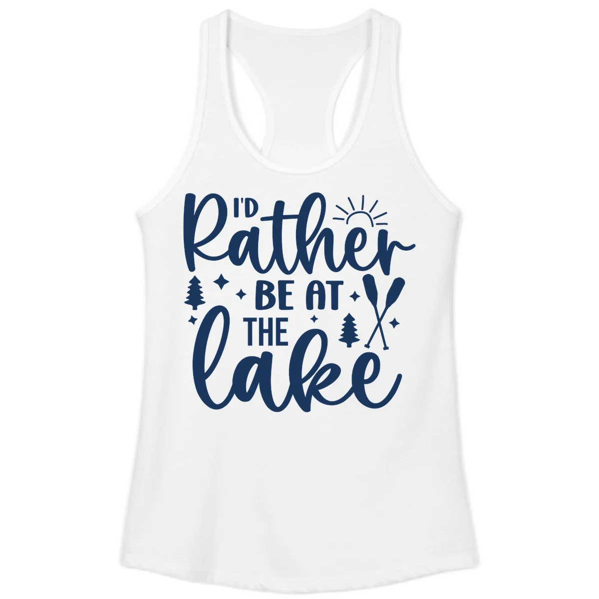 I'd Rather Be At The Lake Typography Ladies Tank in White
