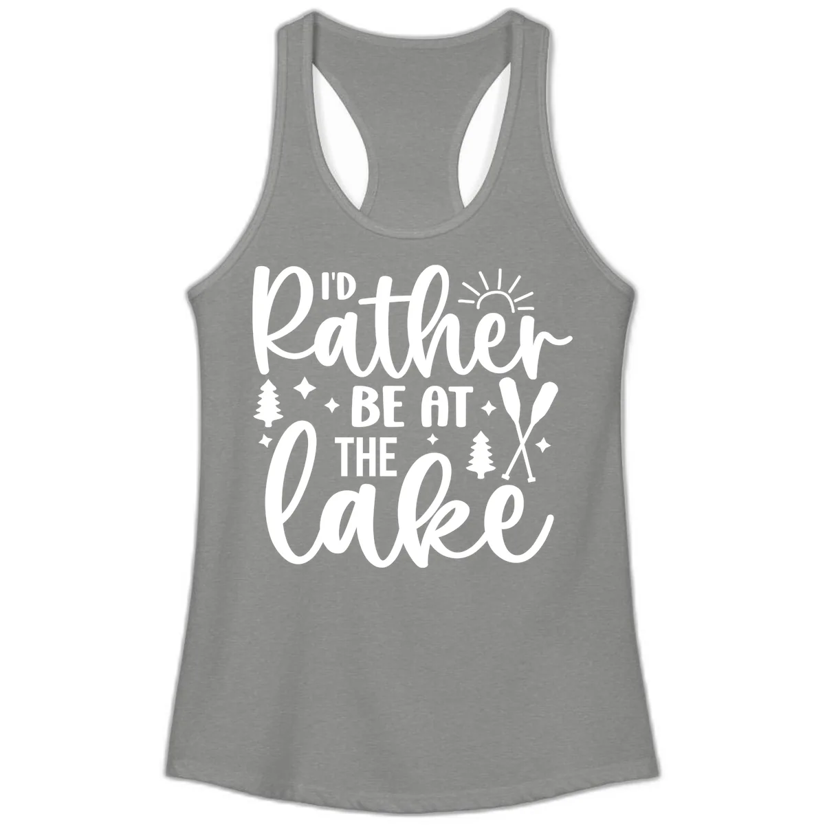 I'd Rather Be At The Lake Typography Ladies Tank in Heather Grey