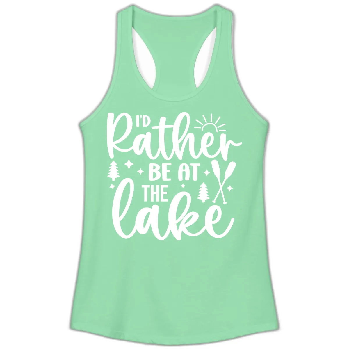 I'd Rather Be At The Lake Typography Ladies Tank in Solid Mint