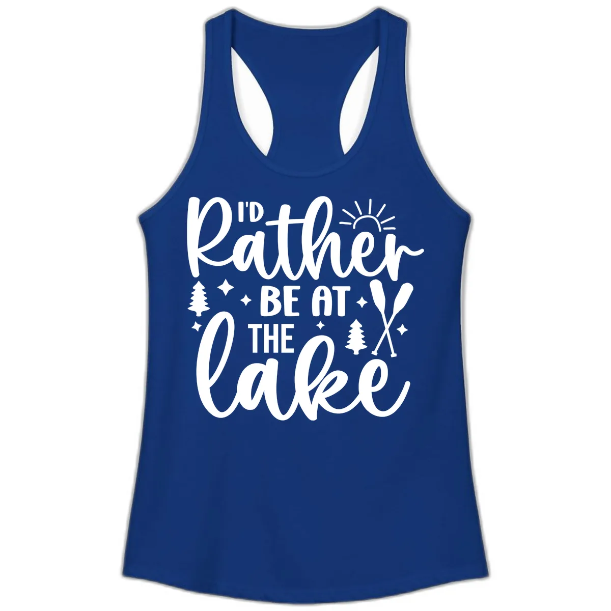I'd Rather Be At The Lake Typography Ladies Tank in Solid Royal