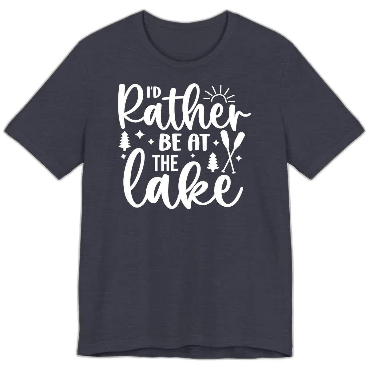 I'd Rather Be At The Lake Typography Premium T-Shirt in Heather Midnight Navy
