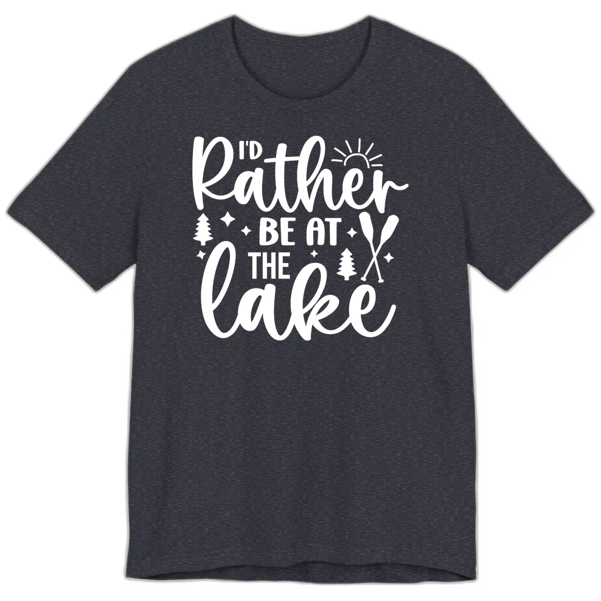 I'd Rather Be At The Lake Typography Premium T-Shirt in Heather Navy