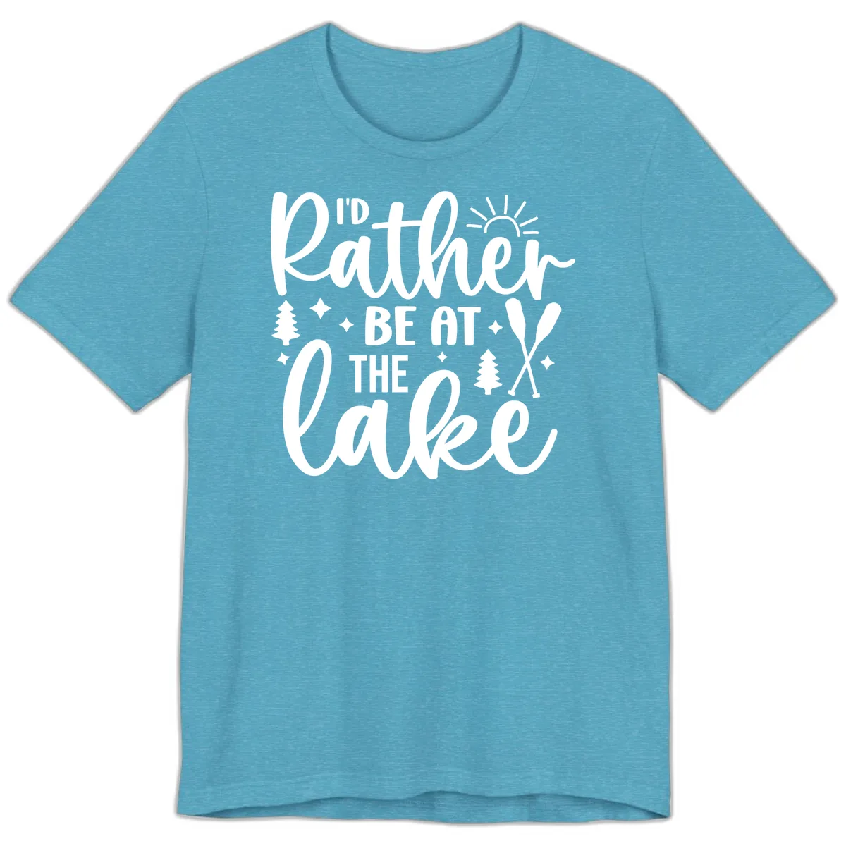 I'd Rather Be At The Lake Typography Premium T-Shirt in Heather Aqua
