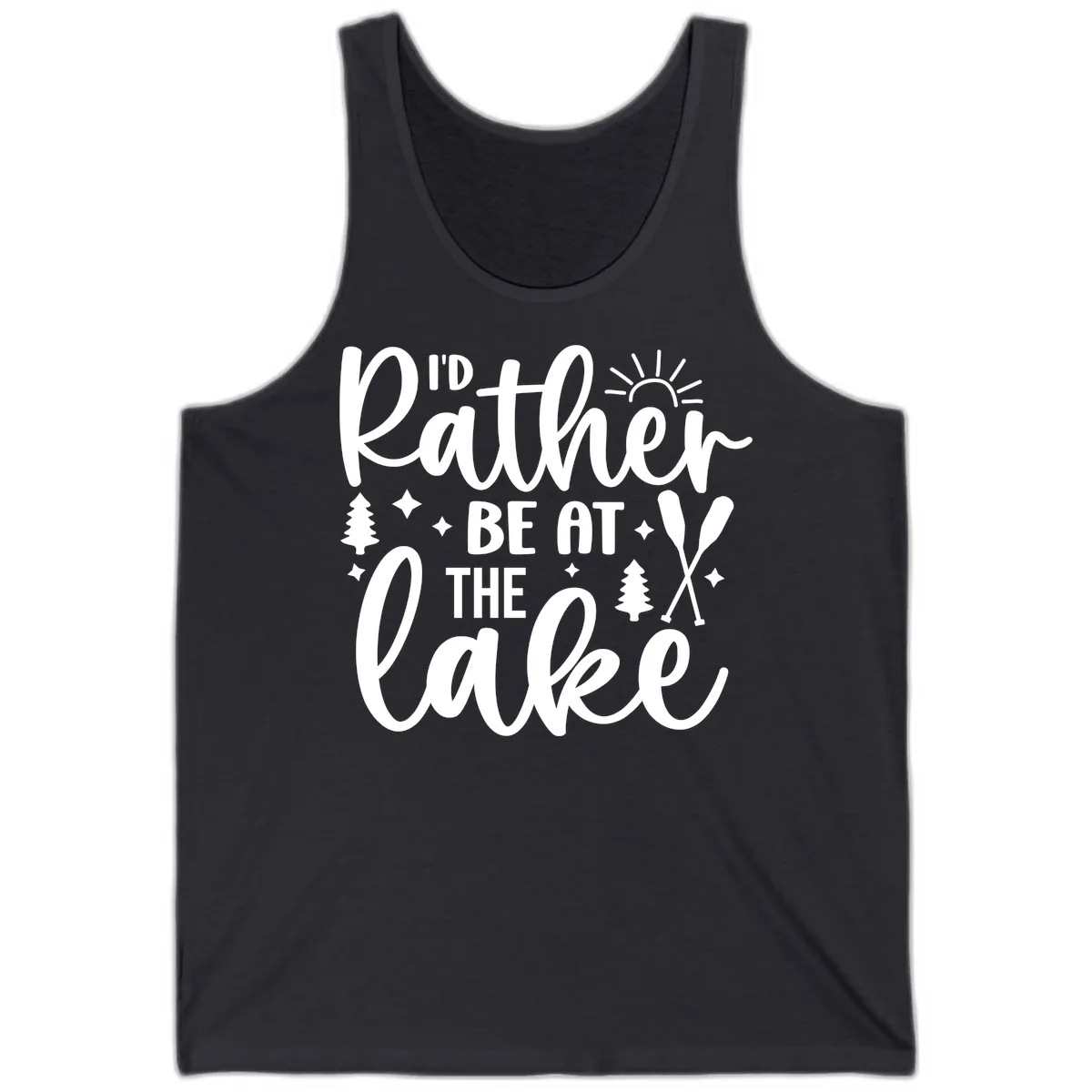 I'd Rather Be At The Lake Typography Tank in Dark Grey